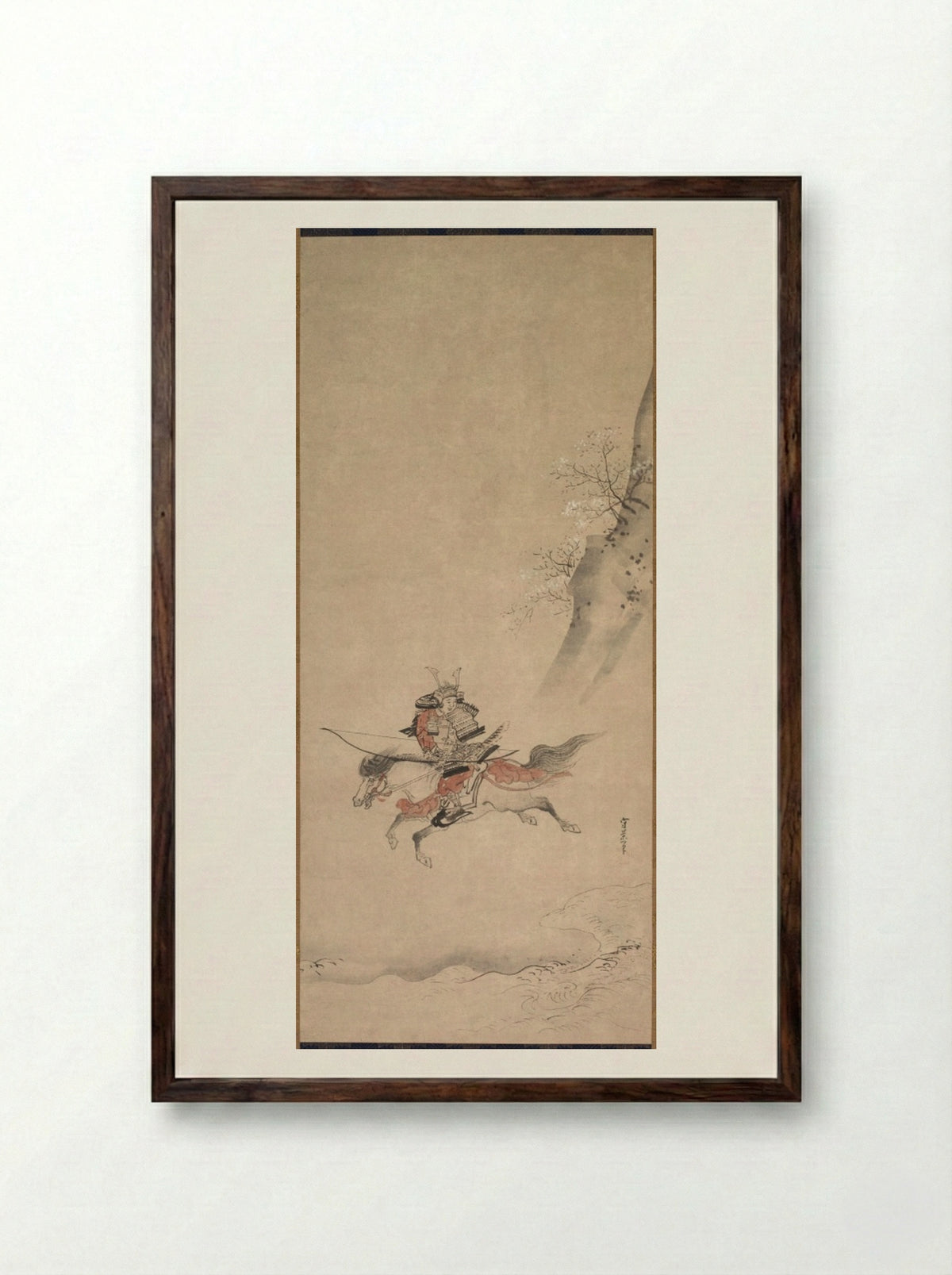 A Samurai on Horseback - Kusumi Morikage - Framed Print Dark Wood