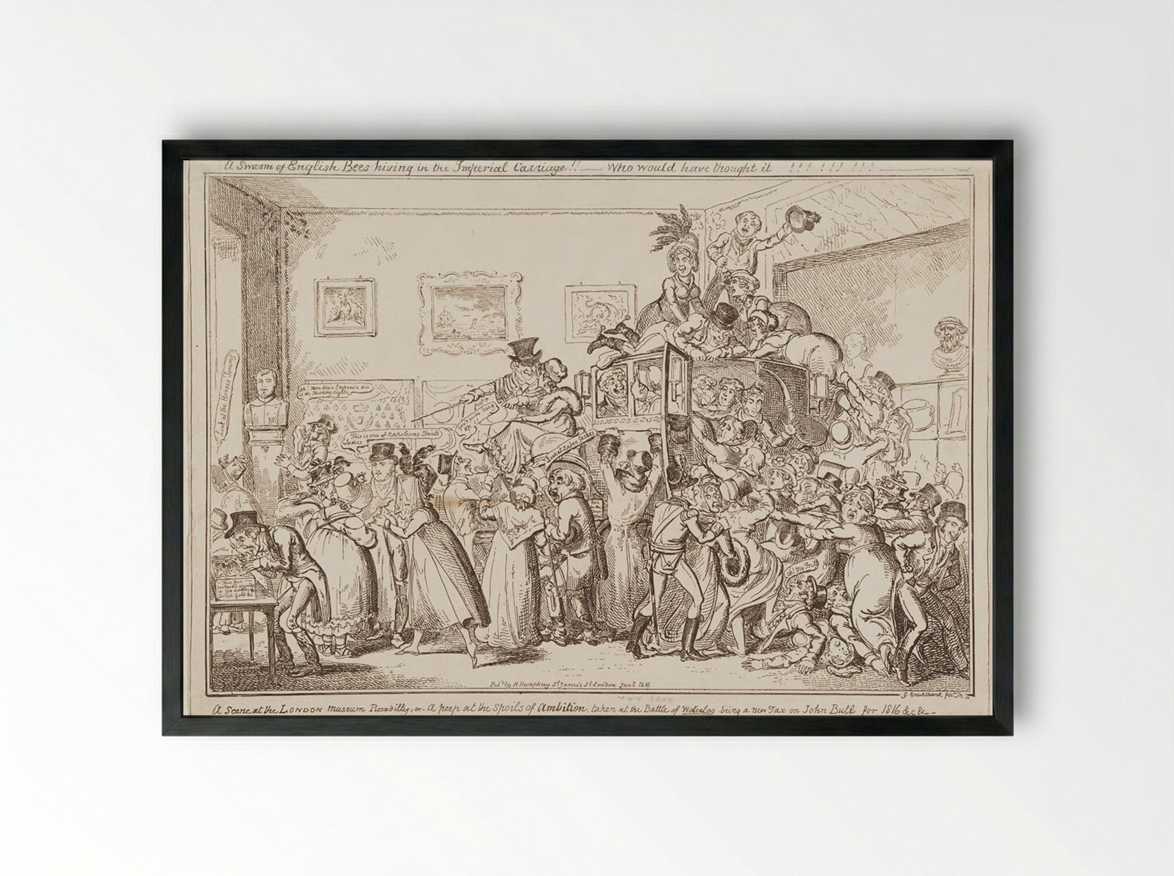 A Scene at the London Museum Piccadilly, or a Peep at the Spoils of Ambition - George Cruikshank - Framed Print Black