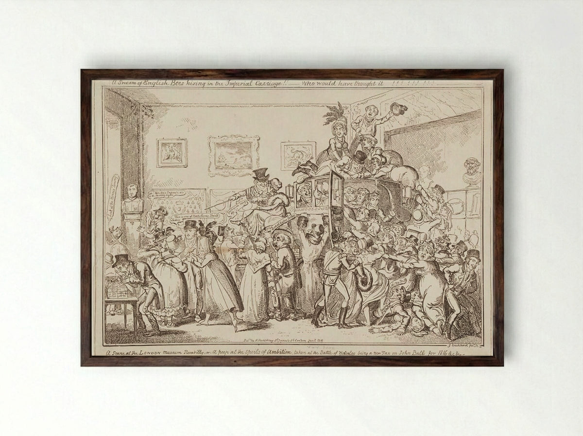 A Scene at the London Museum Piccadilly, or a Peep at the Spoils of Ambition - George Cruikshank - Framed Print Dark Wood