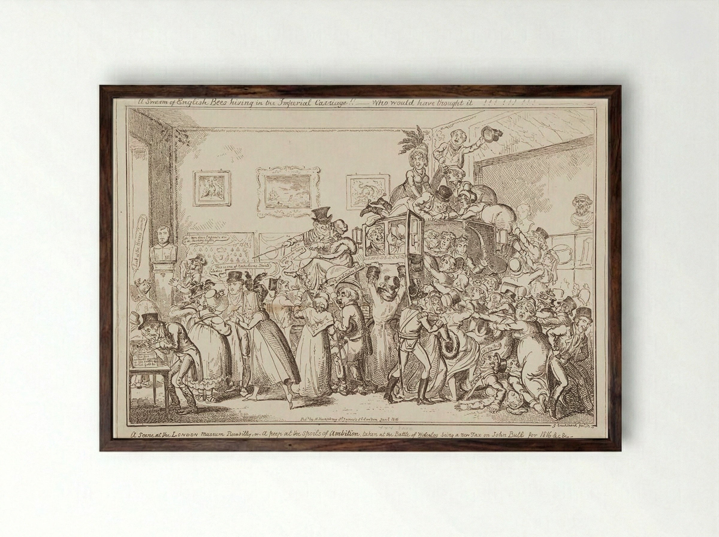 A Scene at the London Museum Piccadilly, or a Peep at the Spoils of Ambition - George Cruikshank - Framed Print Dark Wood