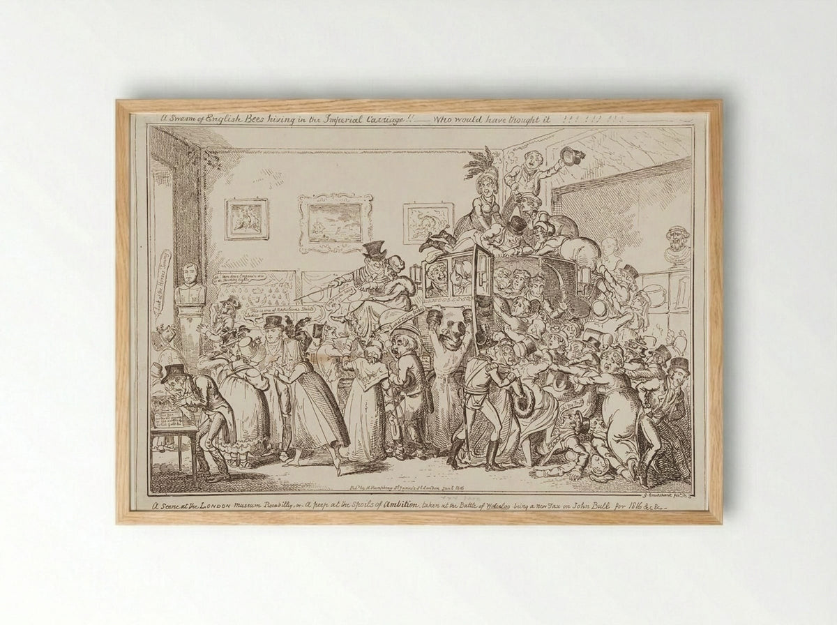 A Scene at the London Museum Piccadilly, or a Peep at the Spoils of Ambition - George Cruikshank - Framed Print Wood