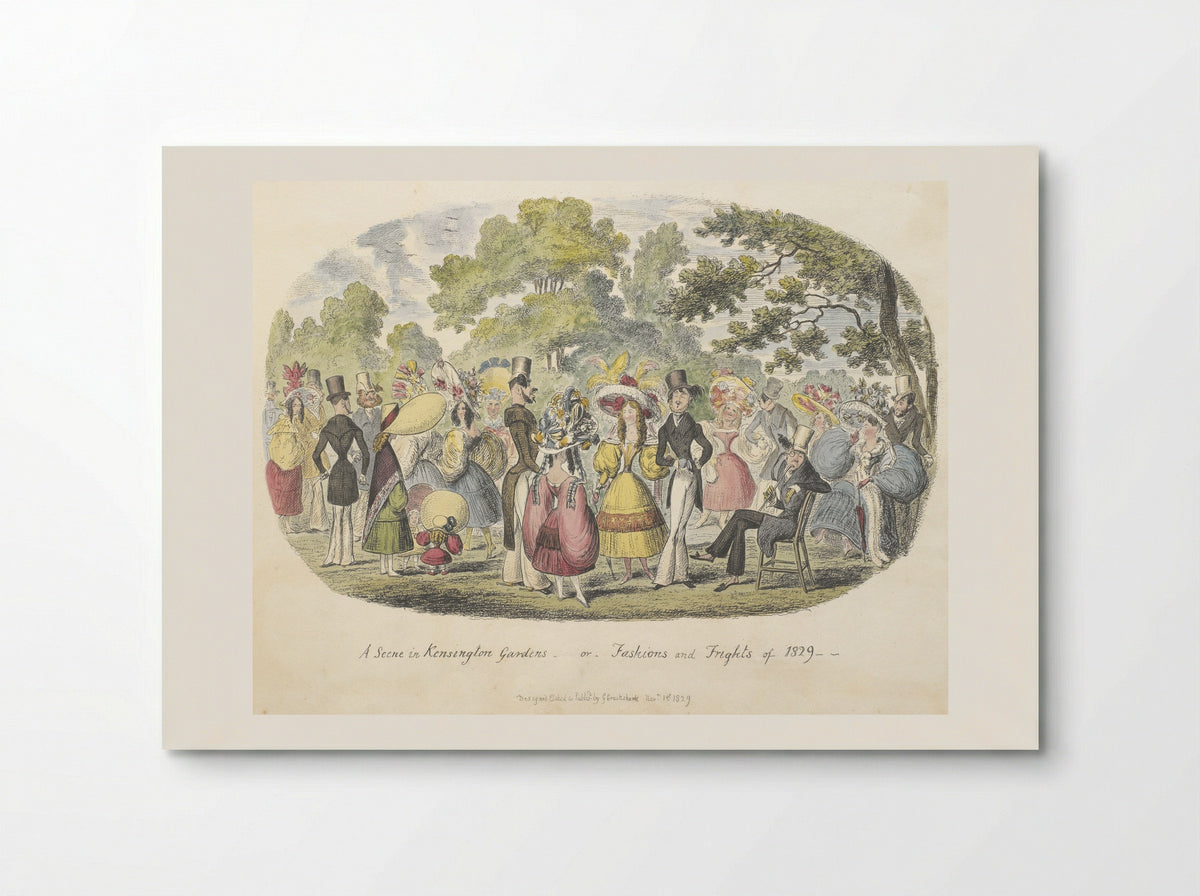 A Scene in Kensington Gardens, or, Fashions and Frights of 1829 - George Cruikshank - Poster