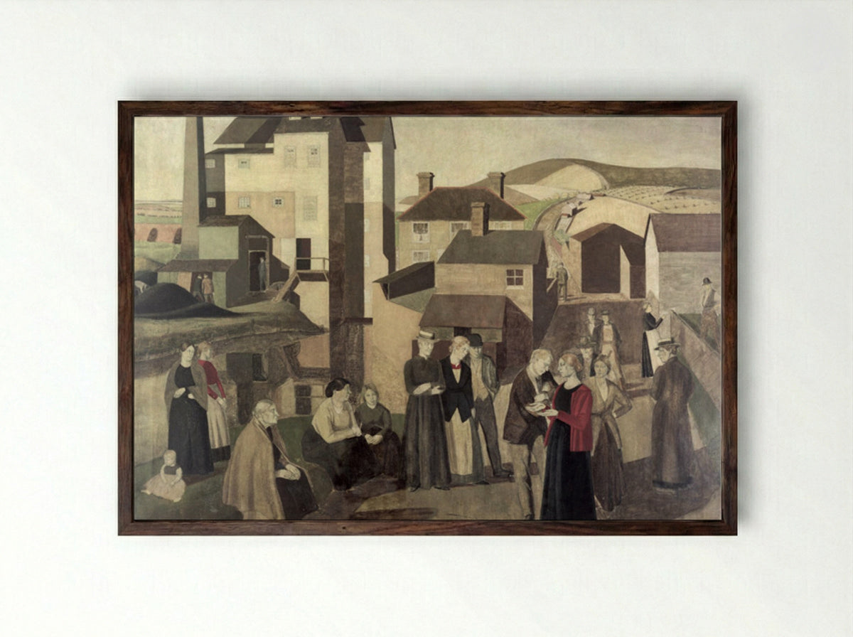 A Scene in a Village Street with Millhands Conversing - Winifred Knights - Framed Print Dark Wood