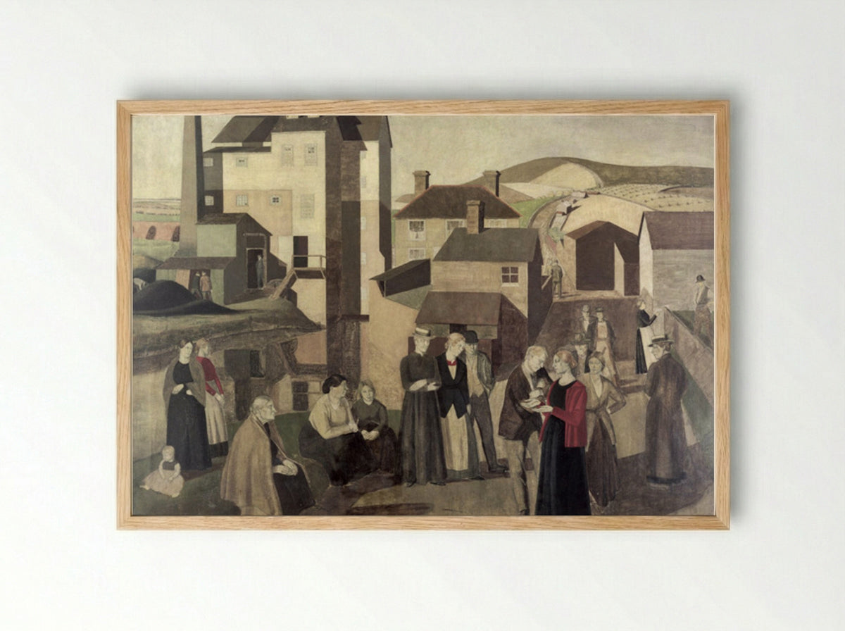 A Scene in a Village Street with Millhands Conversing - Winifred Knights - Framed Print Wood