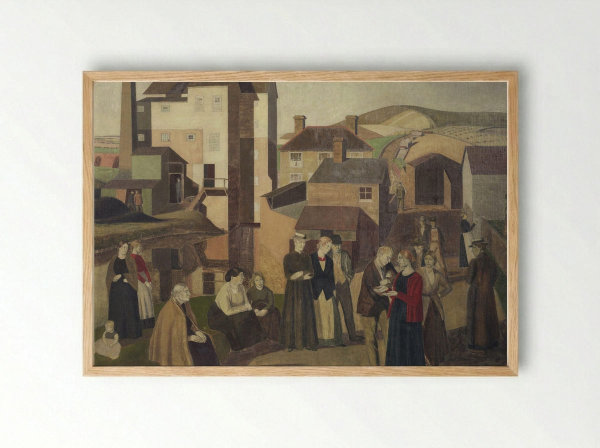 A Scene in a Village Street with Millhands Conversing - Winifred Knights - Framed Print Wood