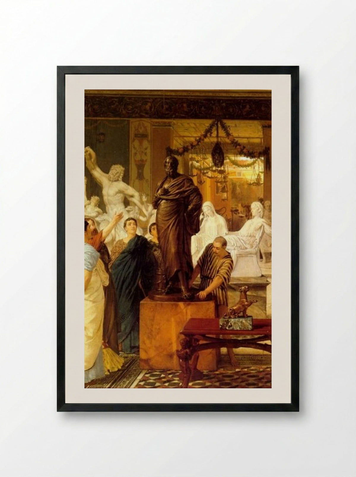 A Sculpture Gallery in Rome at the Time of Agrippa - Sir Lawrence Alma-Tadema - Framed Print Black