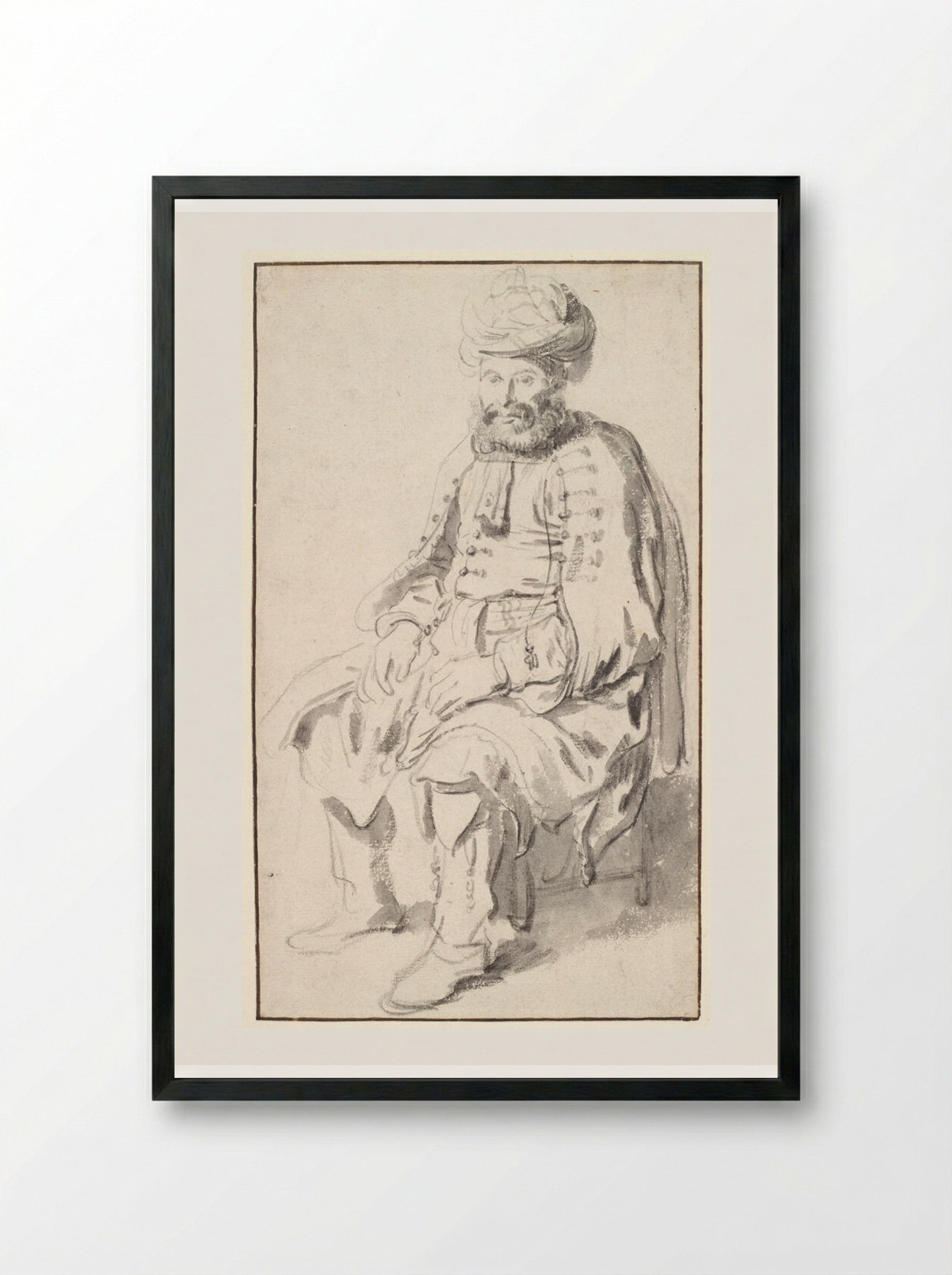 A Seated Man in Middle Eastern Costume - Gerbrand van den Eeckhout - Framed Print Black