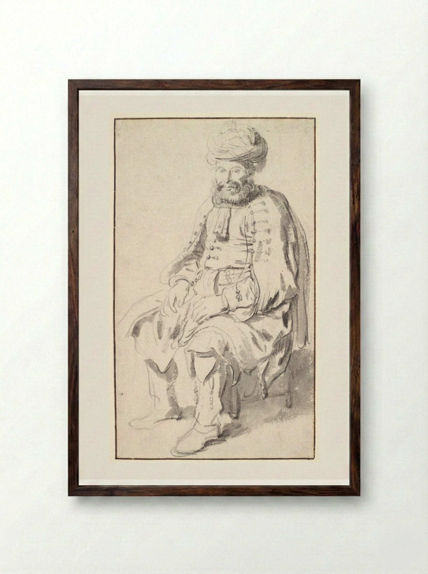 A Seated Man in Middle Eastern Costume - Gerbrand van den Eeckhout - Framed Print Dark Wood
