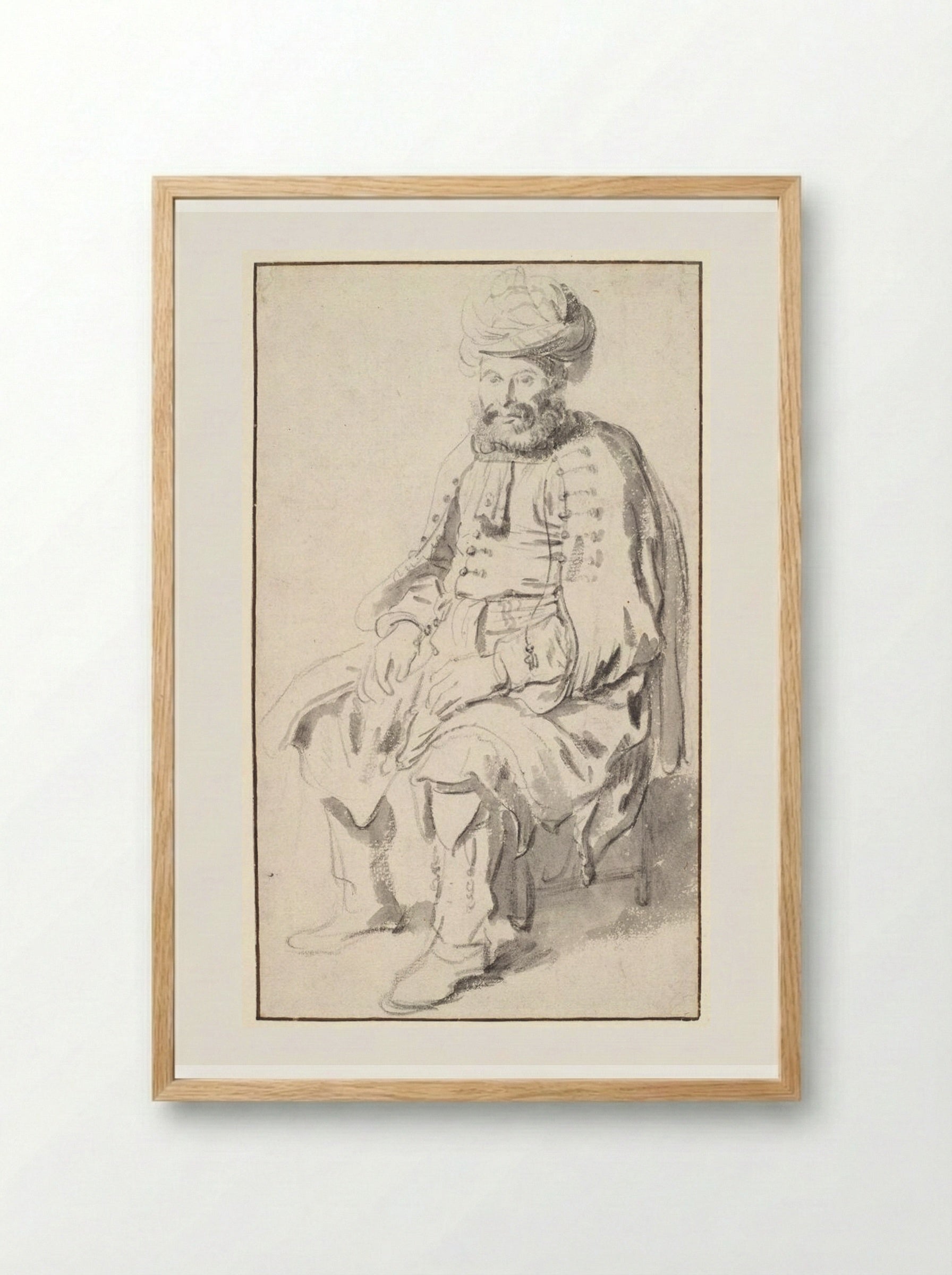 A Seated Man in Middle Eastern Costume - Gerbrand van den Eeckhout - Framed Print Wood