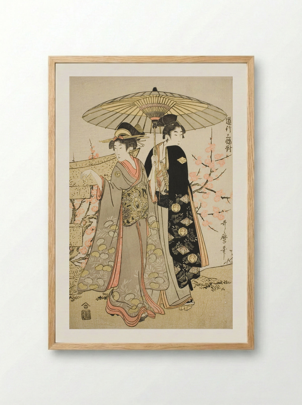 A Set of Three Romantic Journeys - Kitagawa Utamaro - Framed Print Wood
