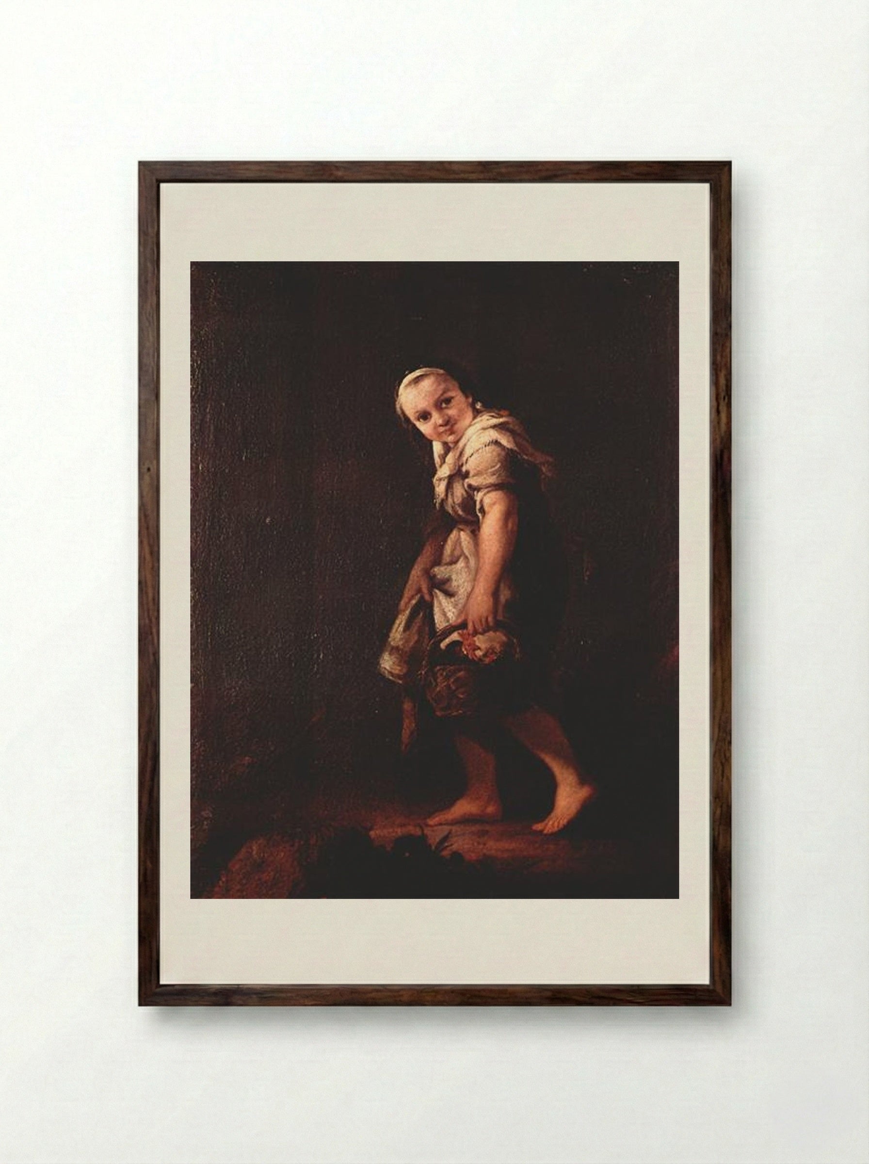 A Shepherd Girl with a Basket - Pietro Longhi - Framed Print Dark Wood