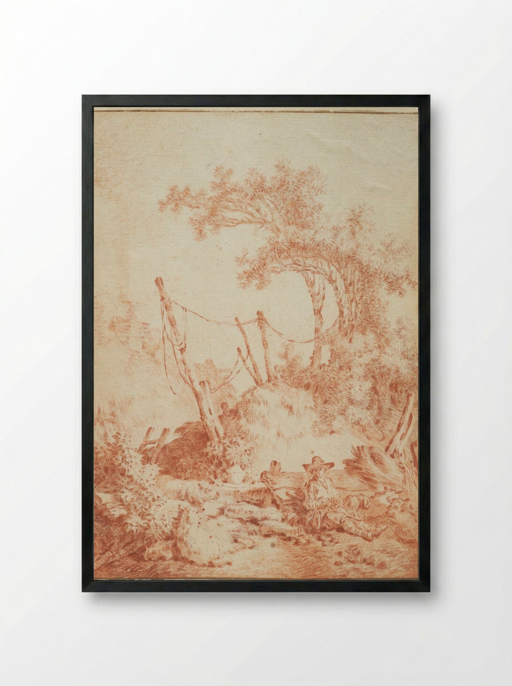 A Shepherd and His Flock - Jean-Baptiste Huet - Framed Print Black