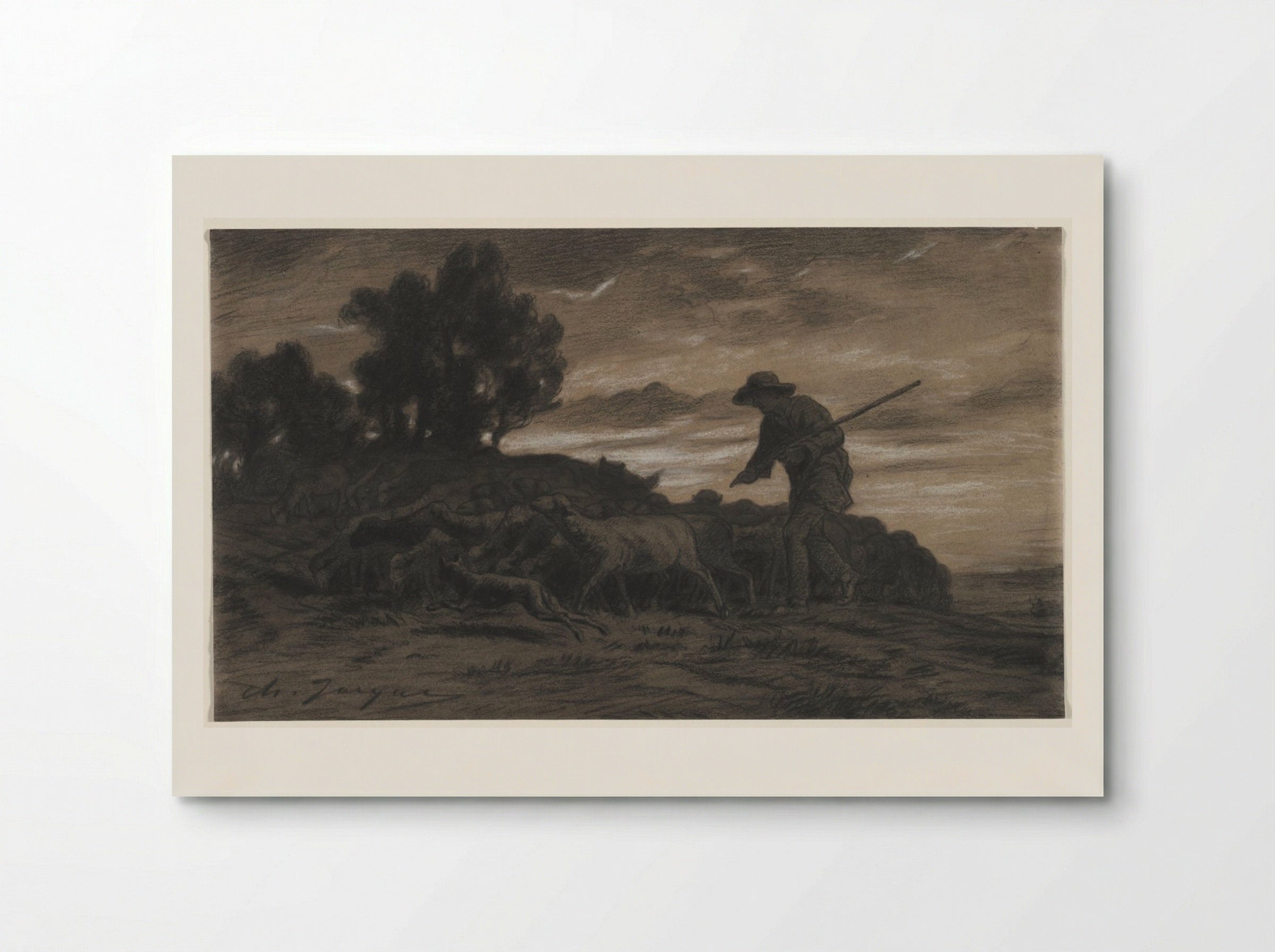 A Shepherd with His Flock - Charles-Émile Jacque - Poster