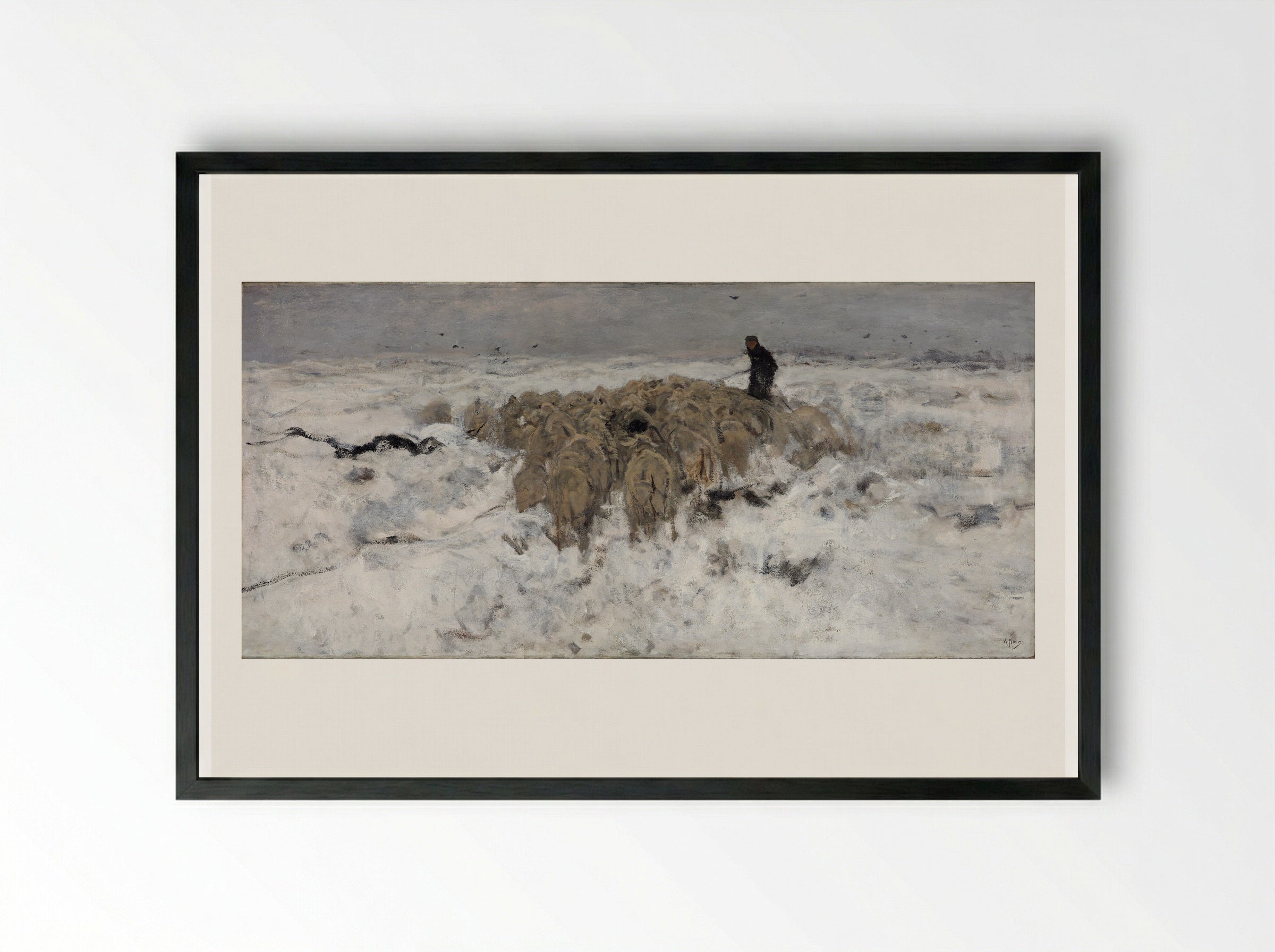 A Shepherdess with Her Flock - Anton Mauve - Framed Print Black