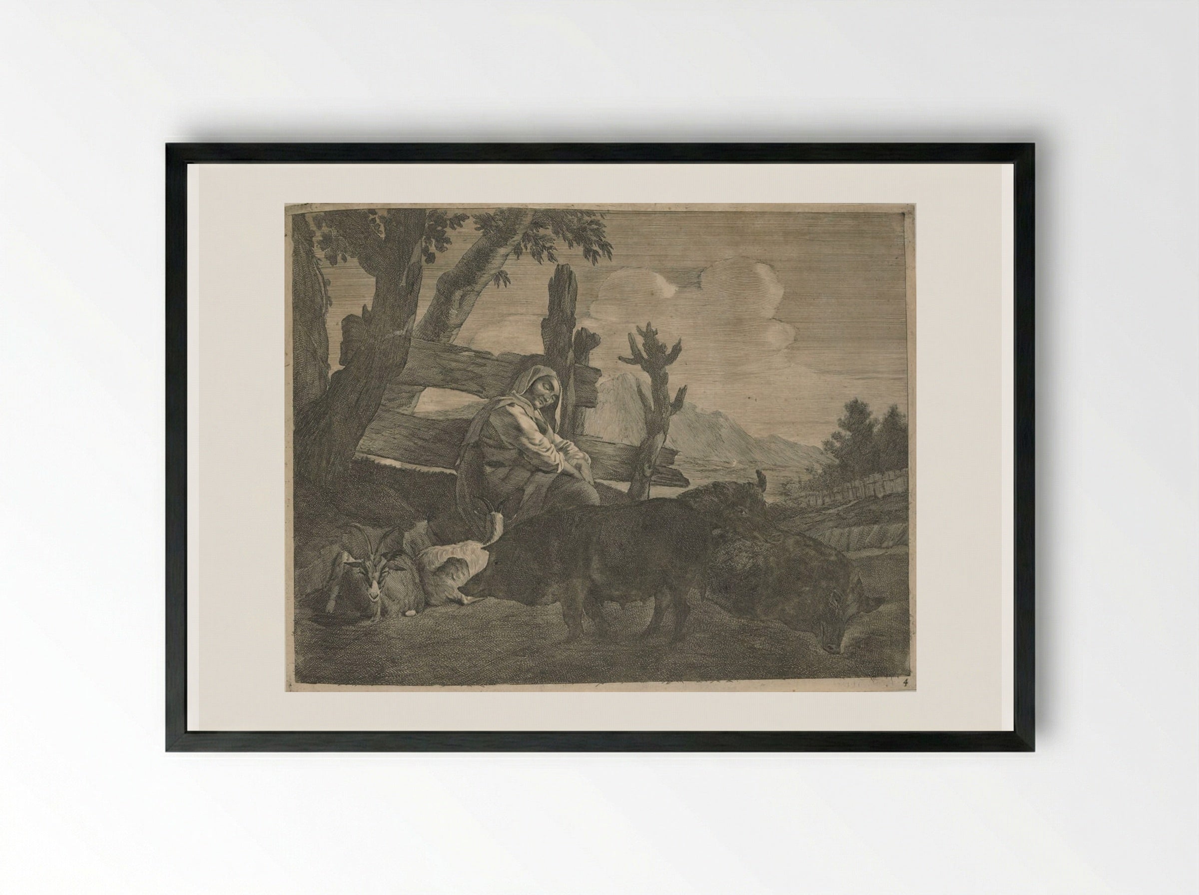 A Sleeping Shepherdess - Cornelis Visscher - Framed Print Black