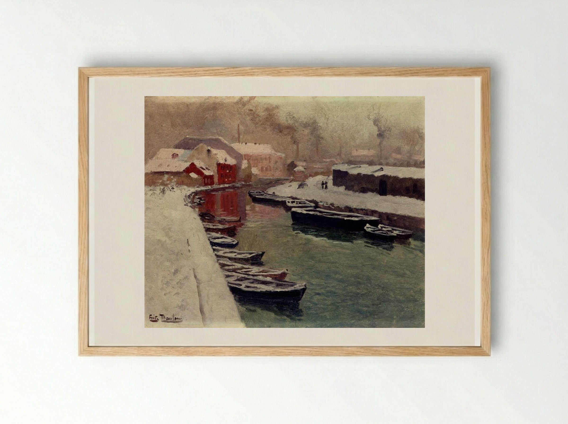 A Snowy Harbor View - Frits Thaulow - Framed Print Wood