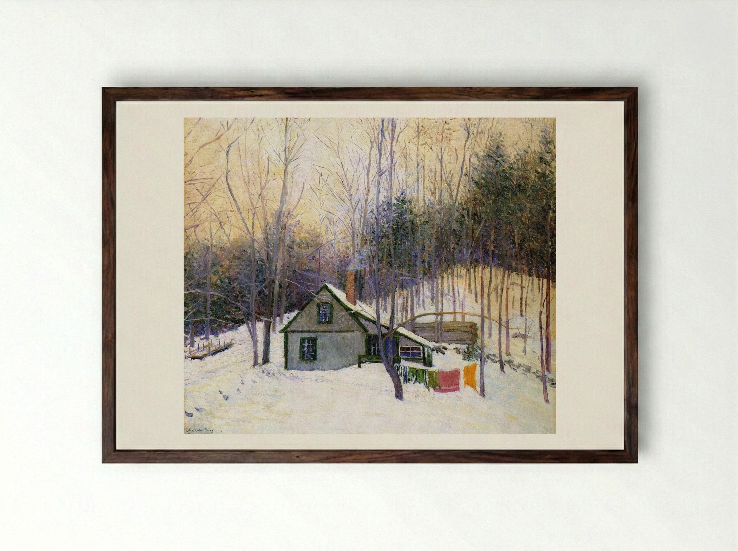 A Snowy Monday - Lilla Cabot Perry - Framed Print Dark Wood