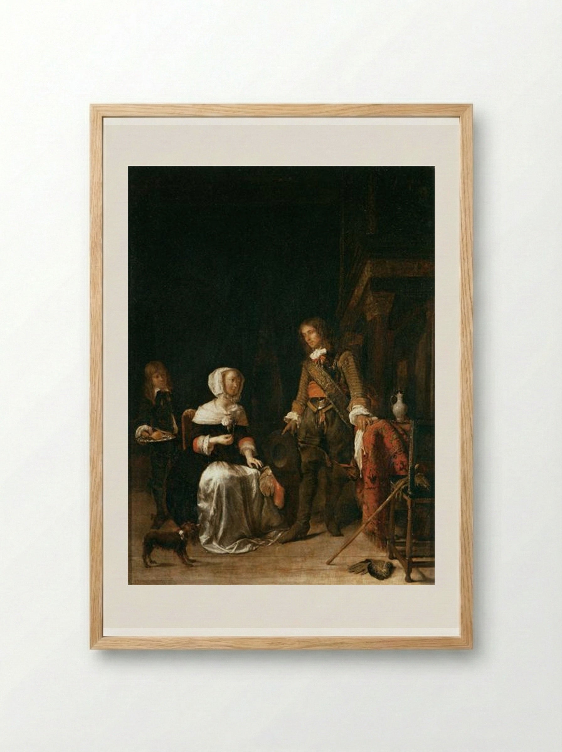 A Soldier Visiting a Young Lady - Gabriel Metsu - Framed Print Wood