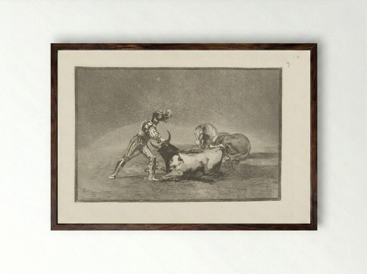 A Spanish Knight Killing a Bull - Francisco de Goya - Framed Print Dark Wood