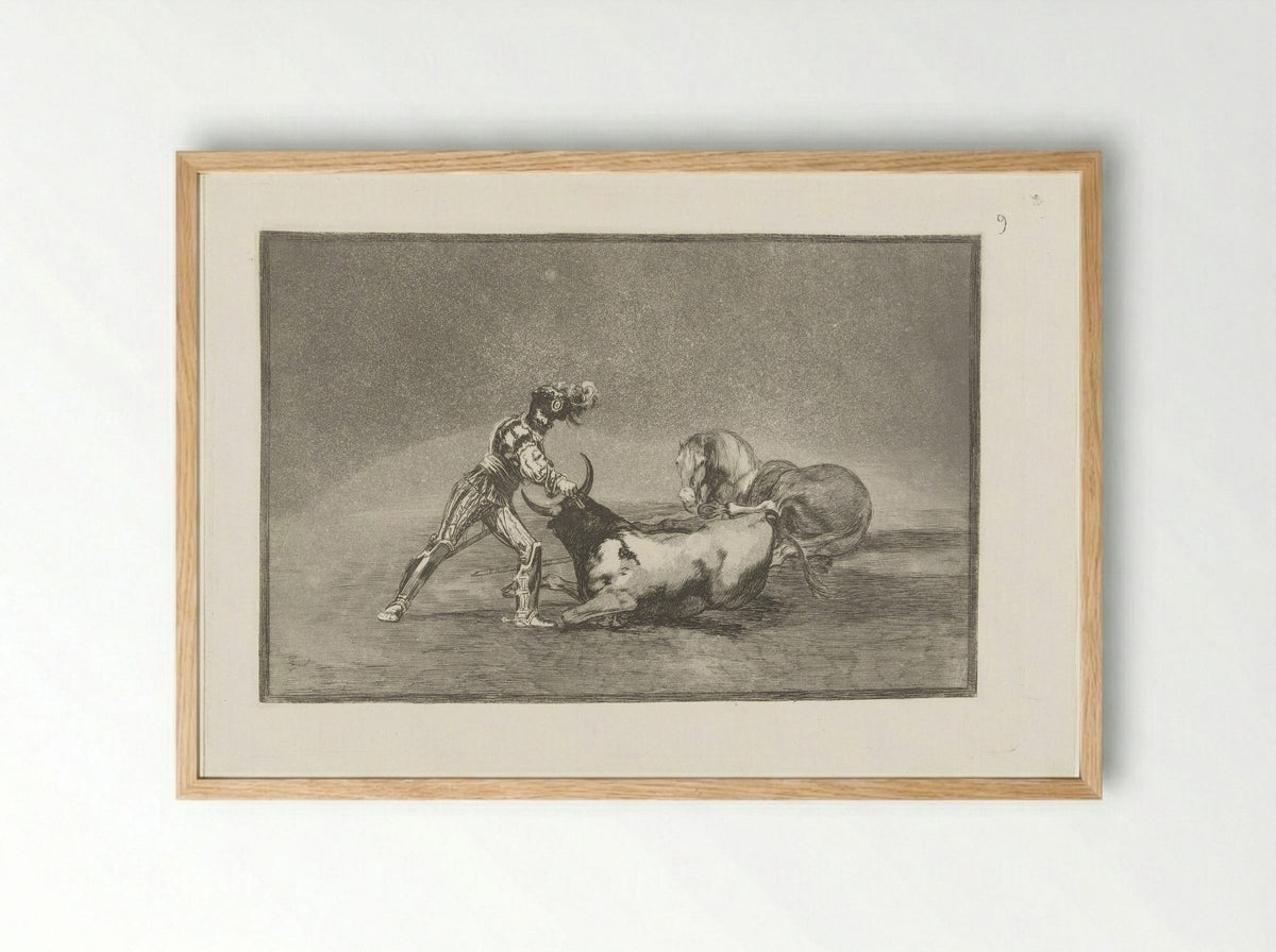 A Spanish Knight Killing a Bull - Francisco de Goya - Framed Print Wood