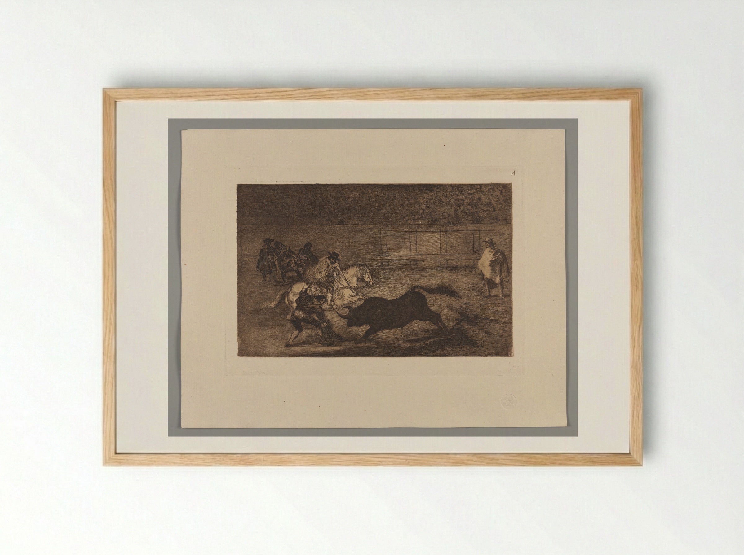 A Spanish Mounted Knight Breaking Short Spears with the Help of Assistants - Francisco José de Goya y Lucientes - Framed Print Wood