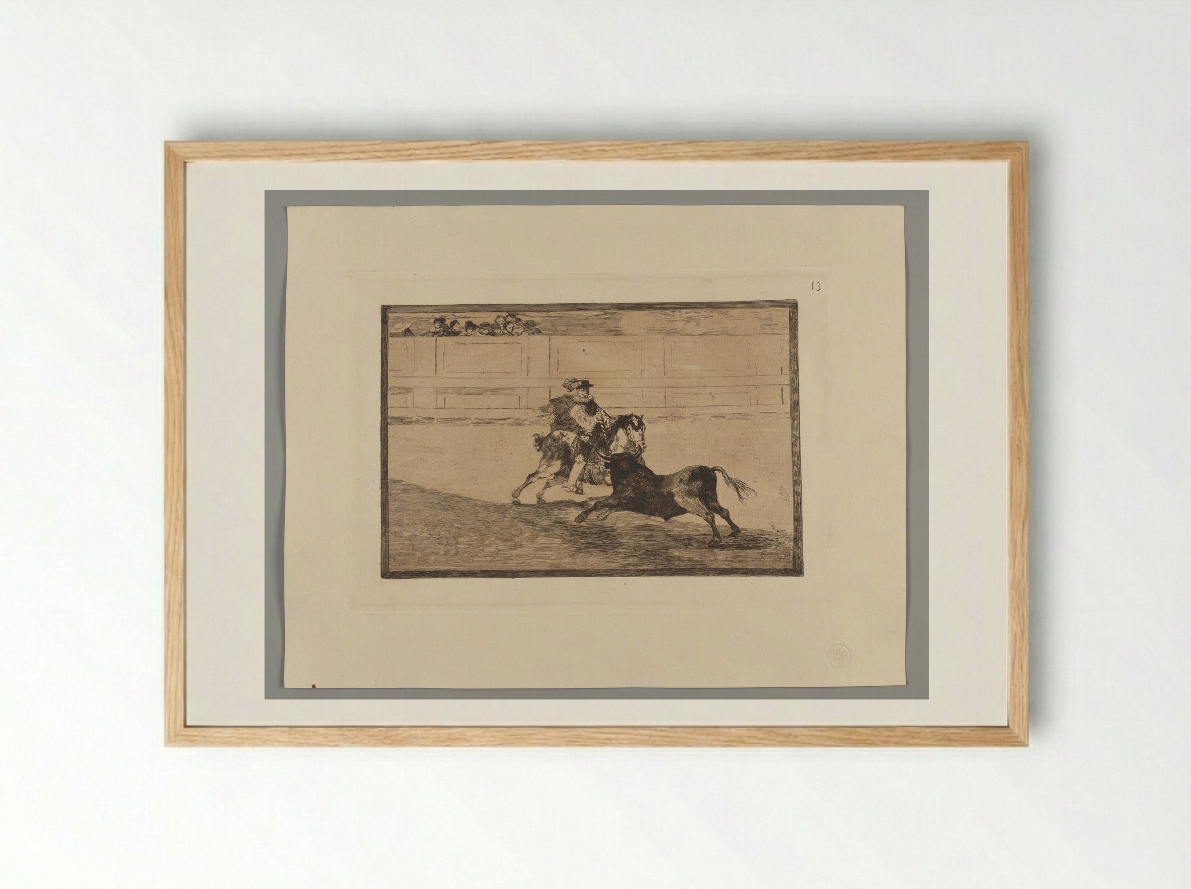 A Spanish Mounted Knight in the Ring Breaking Short Spears Without the Help of Assistants - Francisco José de Goya y Lucientes - Framed Print Wood