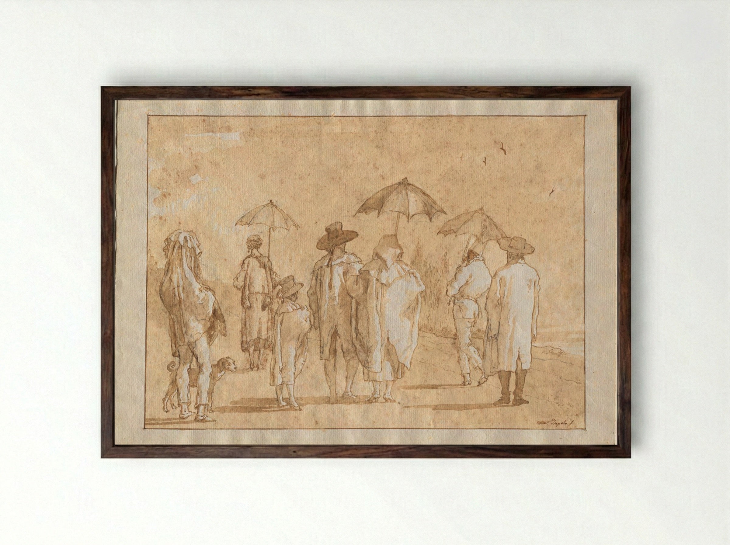 A Spring Shower - Giovanni Domenico Tiepolo - Framed Print Dark Wood