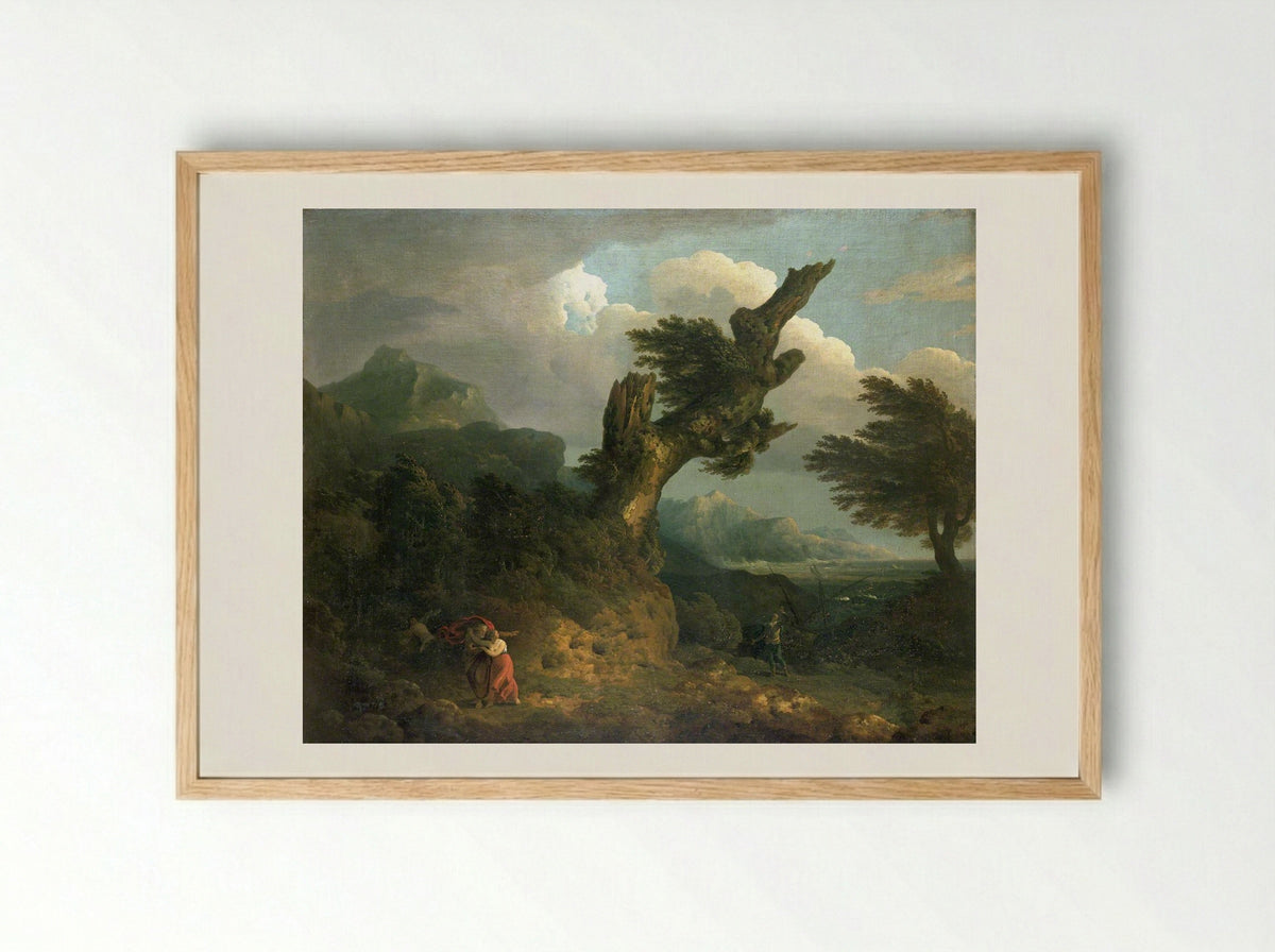 A Storm (Prospero, Miranda and Caliban Spy) - George Romney - Framed Print Wood
