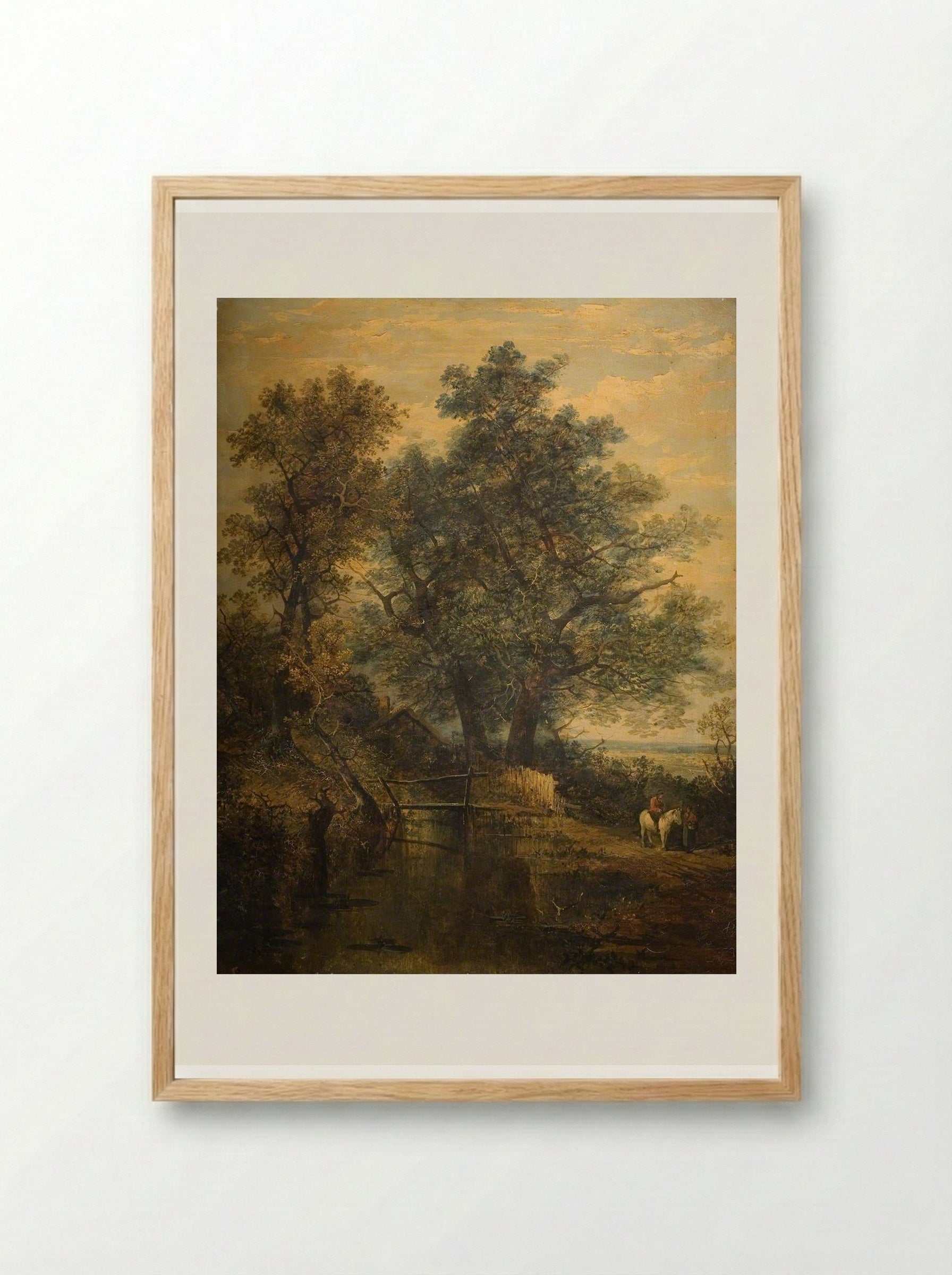 A Stream, Bridge, Trees and Two Figures in a Landscape - John Crome - Framed Print Wood