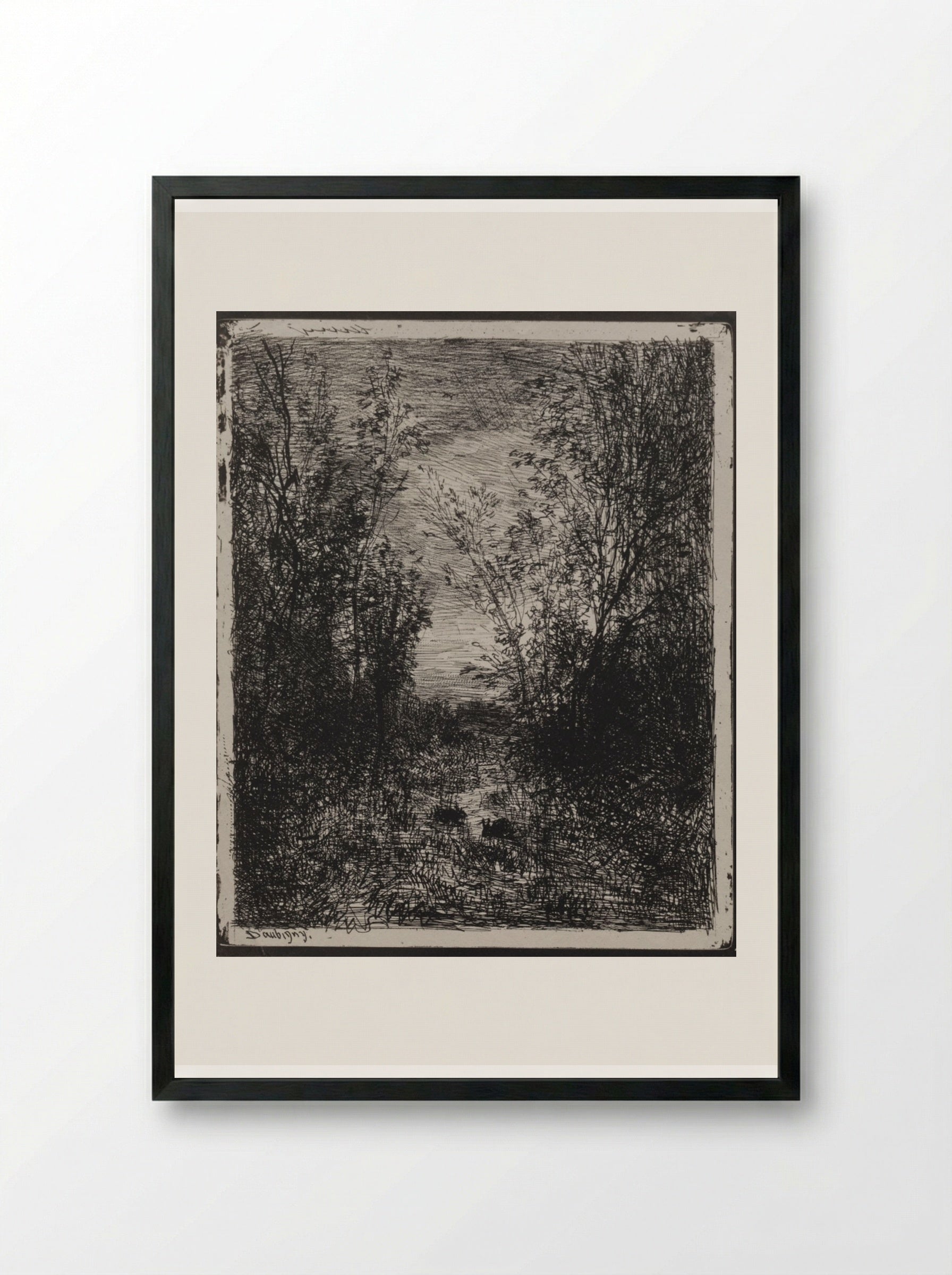 A Stream in a Glade - Charles-François Daubigny - Framed Print Black