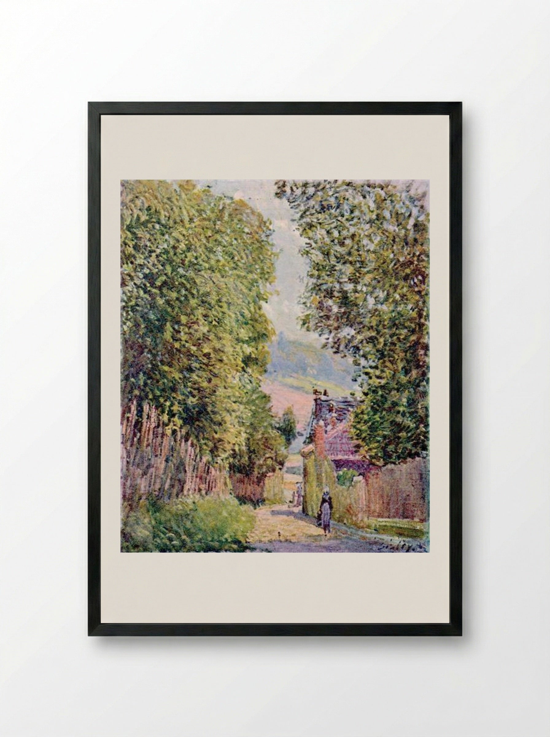 A Street in Louveciennes - Alfred Sisley - Framed Print Black