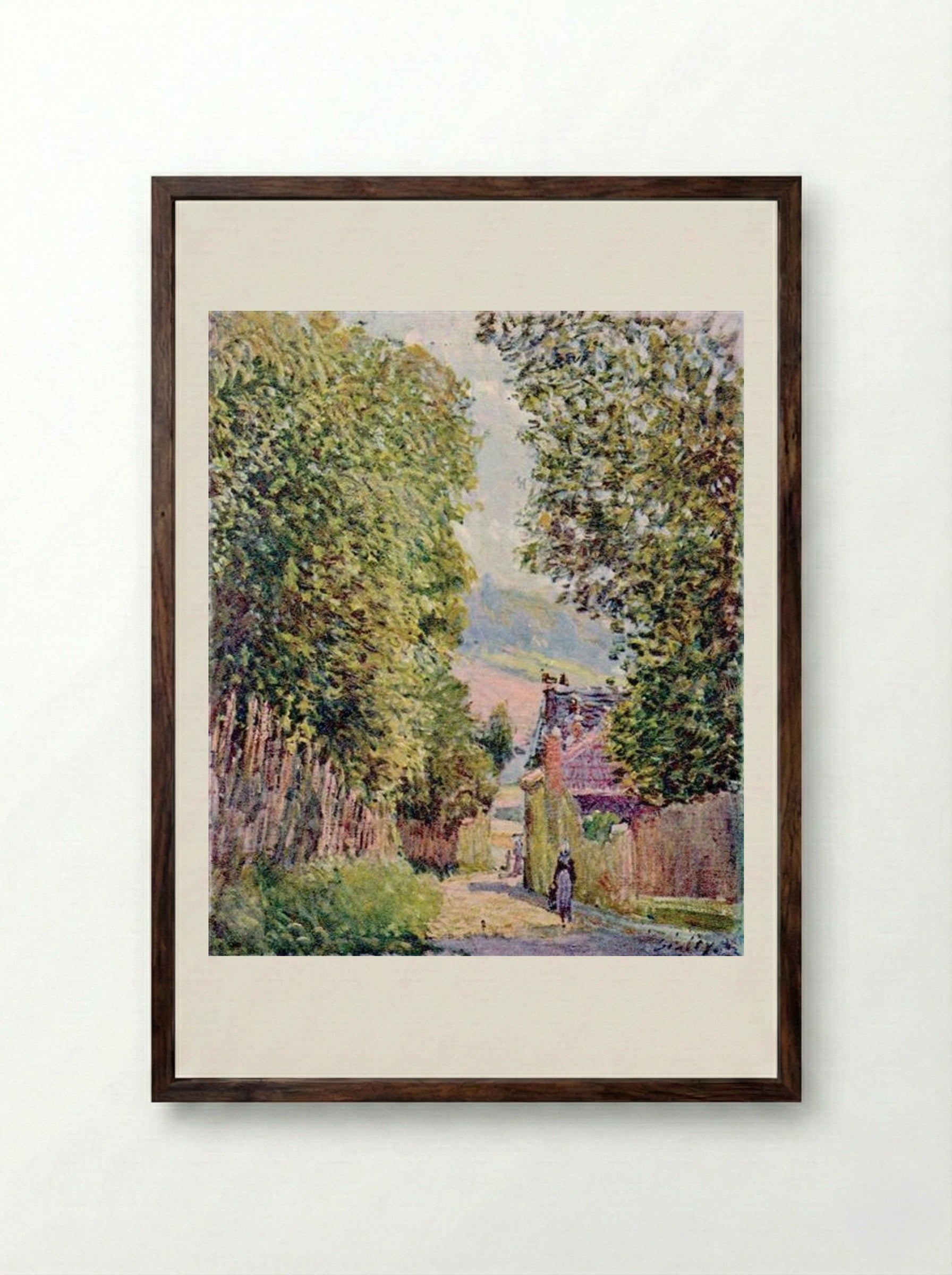 A Street in Louveciennes - Alfred Sisley - Framed Print Dark Wood