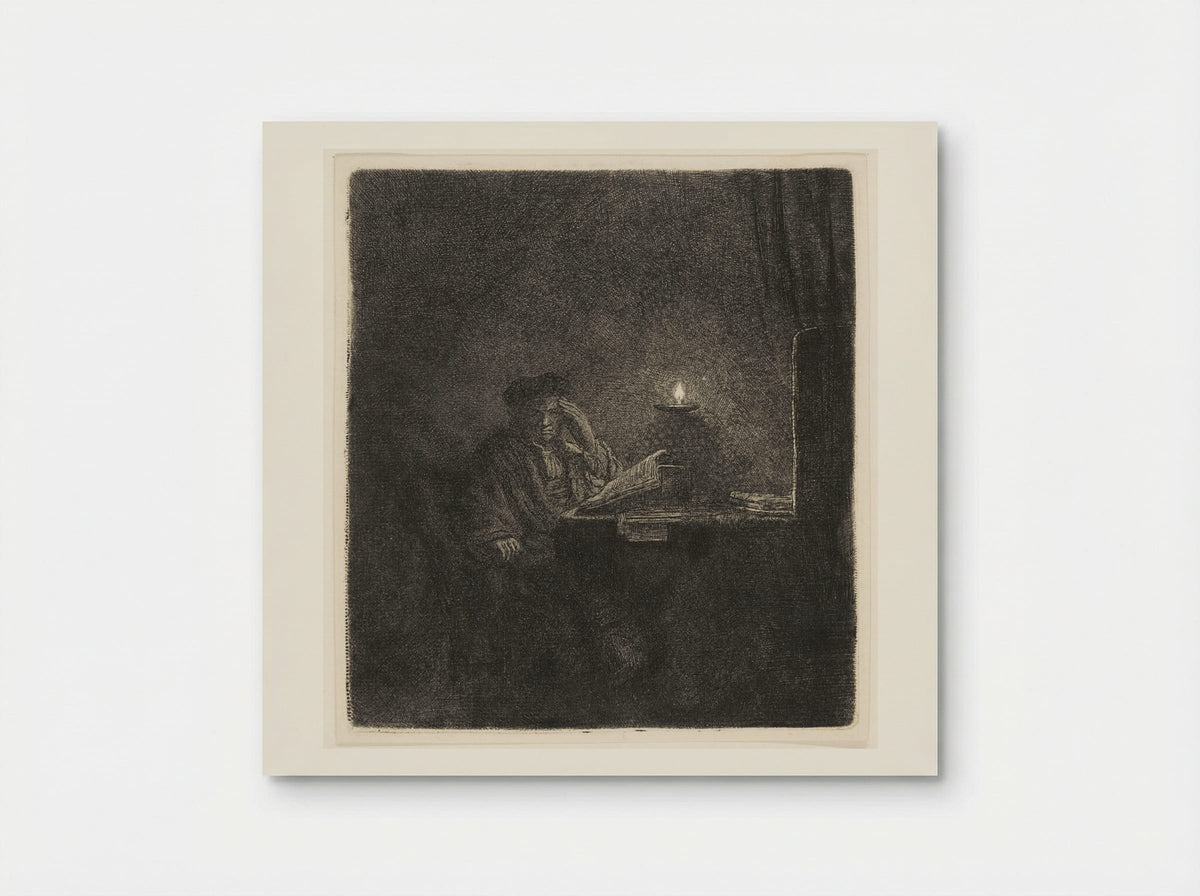 A Student at a Table by Candlelight - Rembrandt Harmensz. van Rijn - Poster