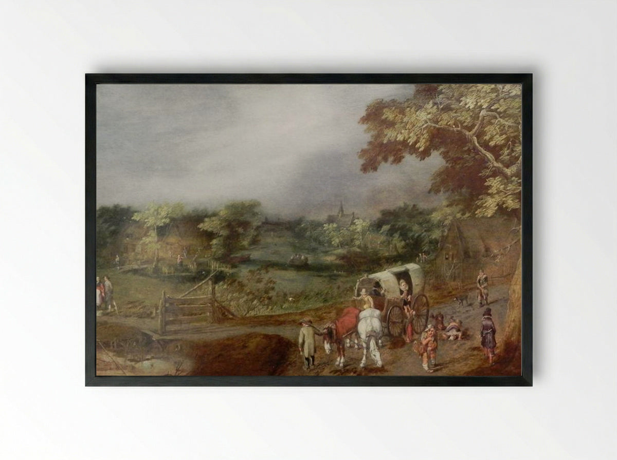 A Summer Village Landscape with Horse - Adriaen van de Venne - Framed Print Black