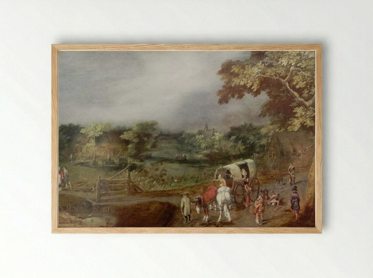 A Summer Village Landscape with Horse - Adriaen van de Venne - Framed Print Wood