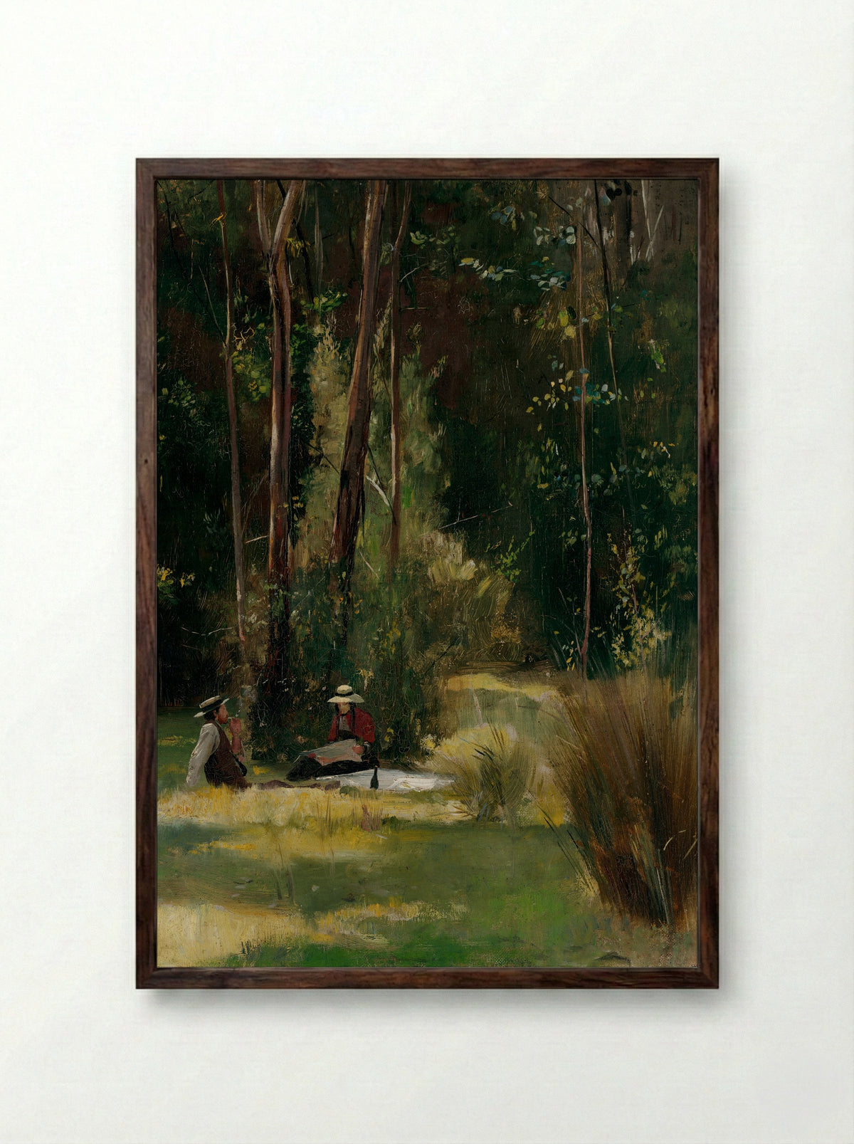 A Sunday Afternoon Picnic at Box Hill - Tom Roberts - Framed Print Dark Wood