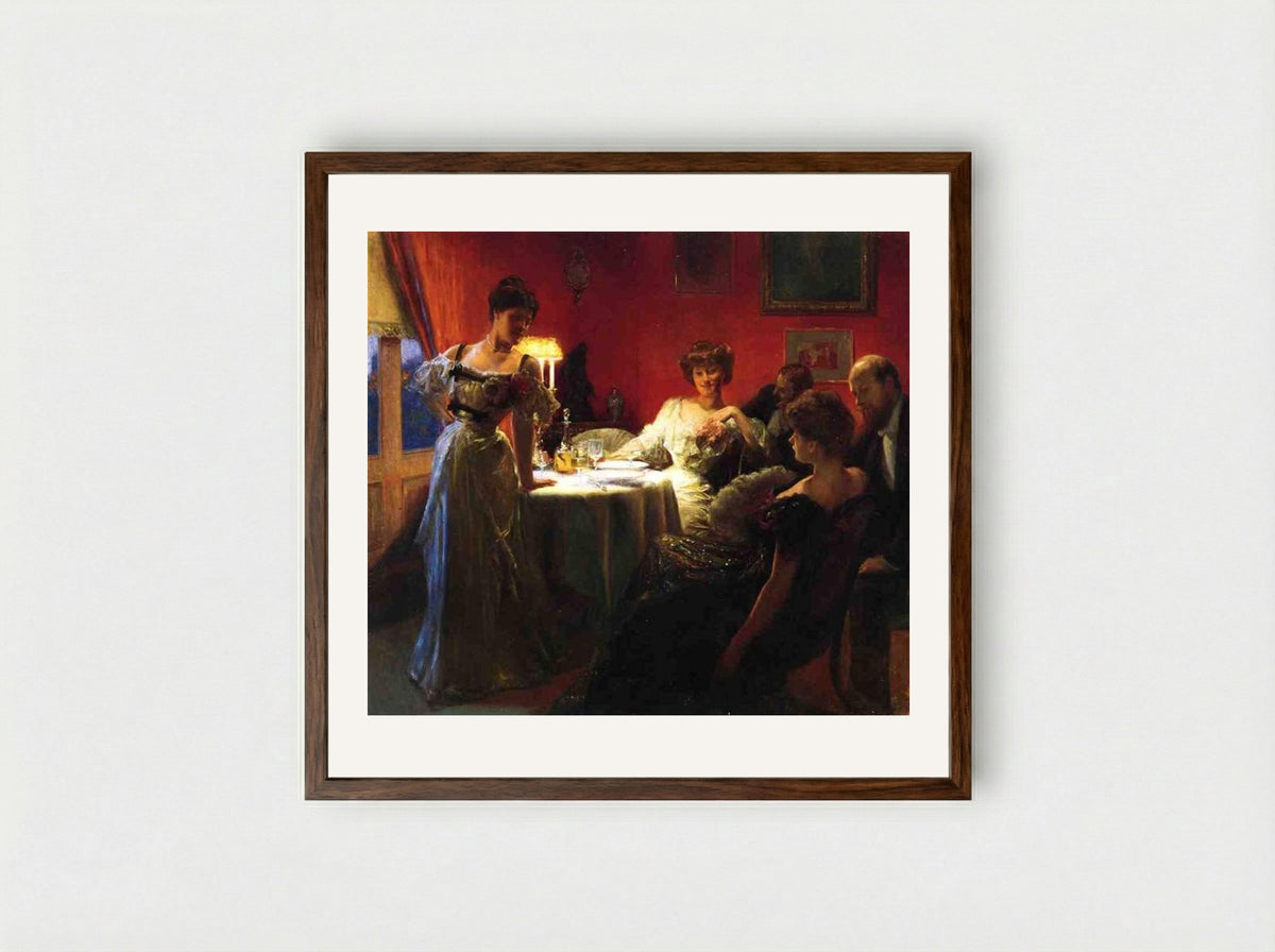 A Supper Party - Julius LeBlanc Stewart - Framed Print Dark Wood