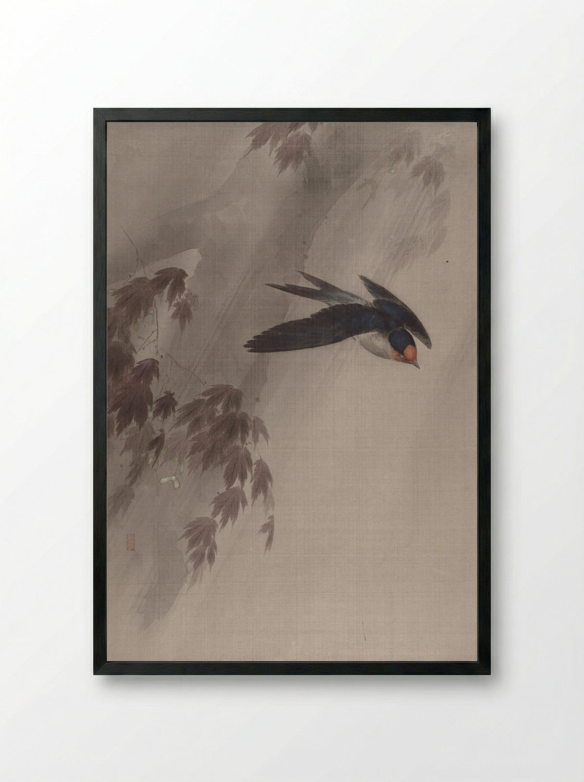 A Swallow in the Rain - Okada Baison - Framed Print Black