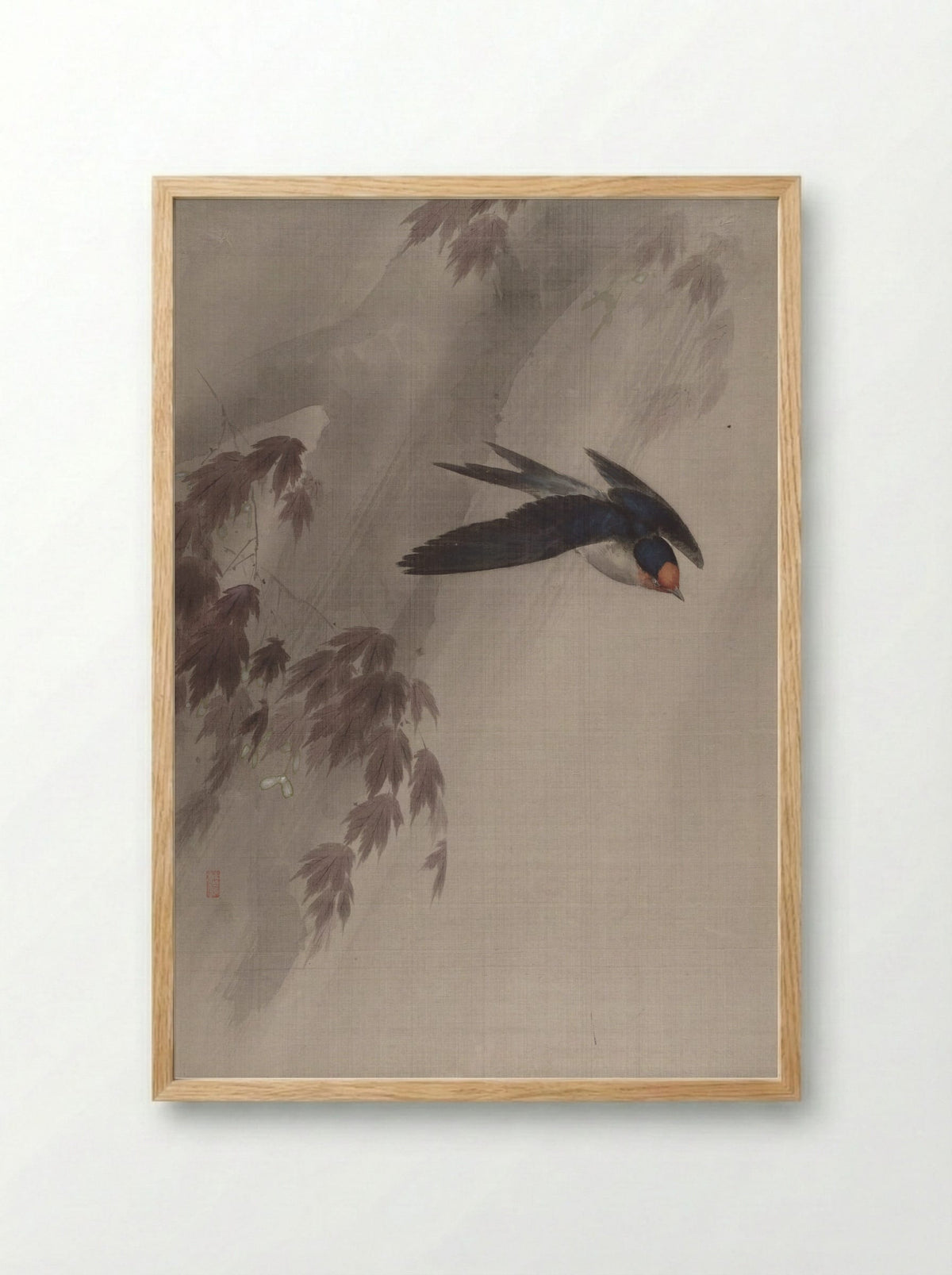 A Swallow in the Rain - Okada Baison - Framed Print Wood