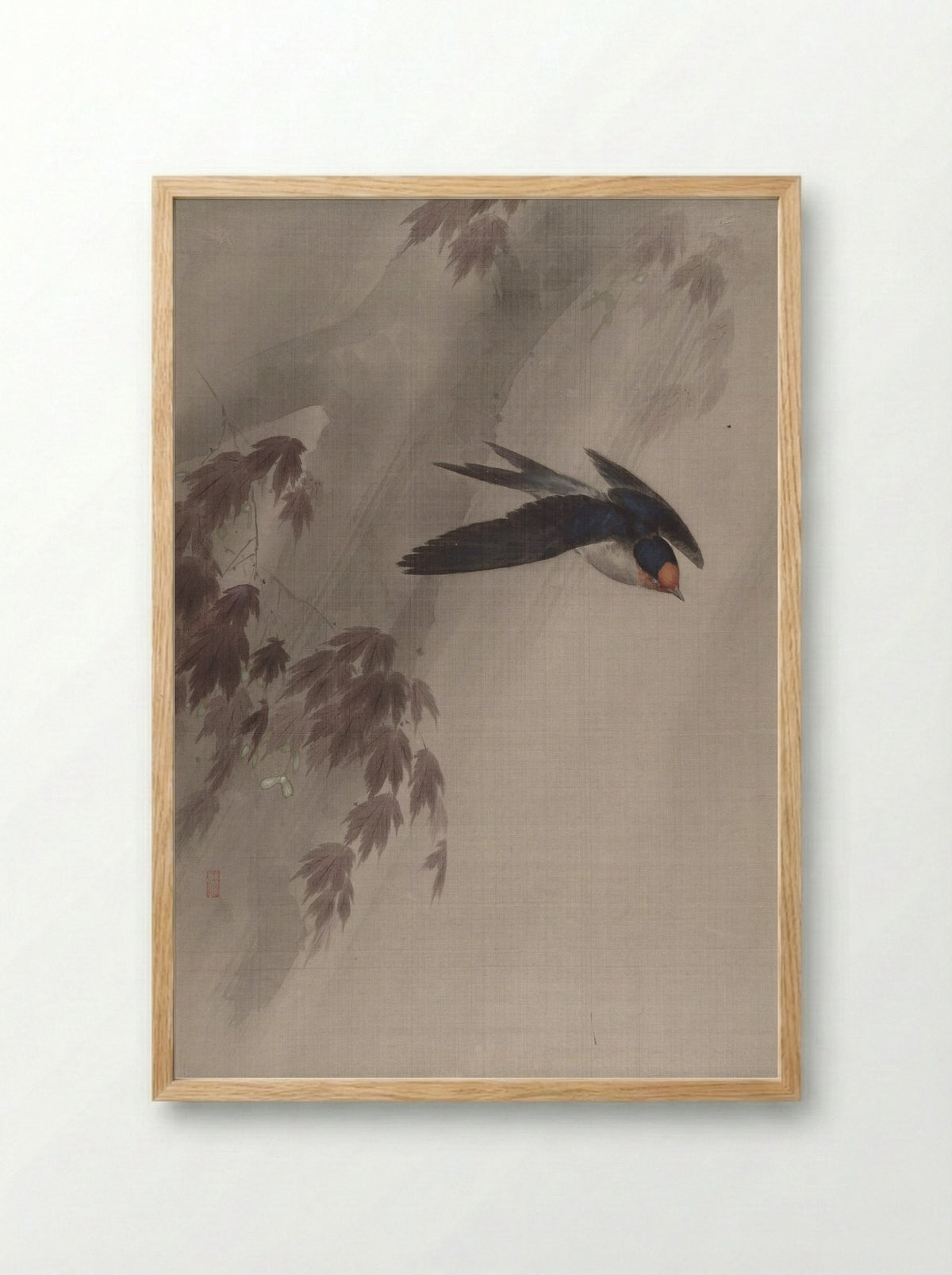 A Swallow in the Rain - Okada Baison - Framed Print Wood