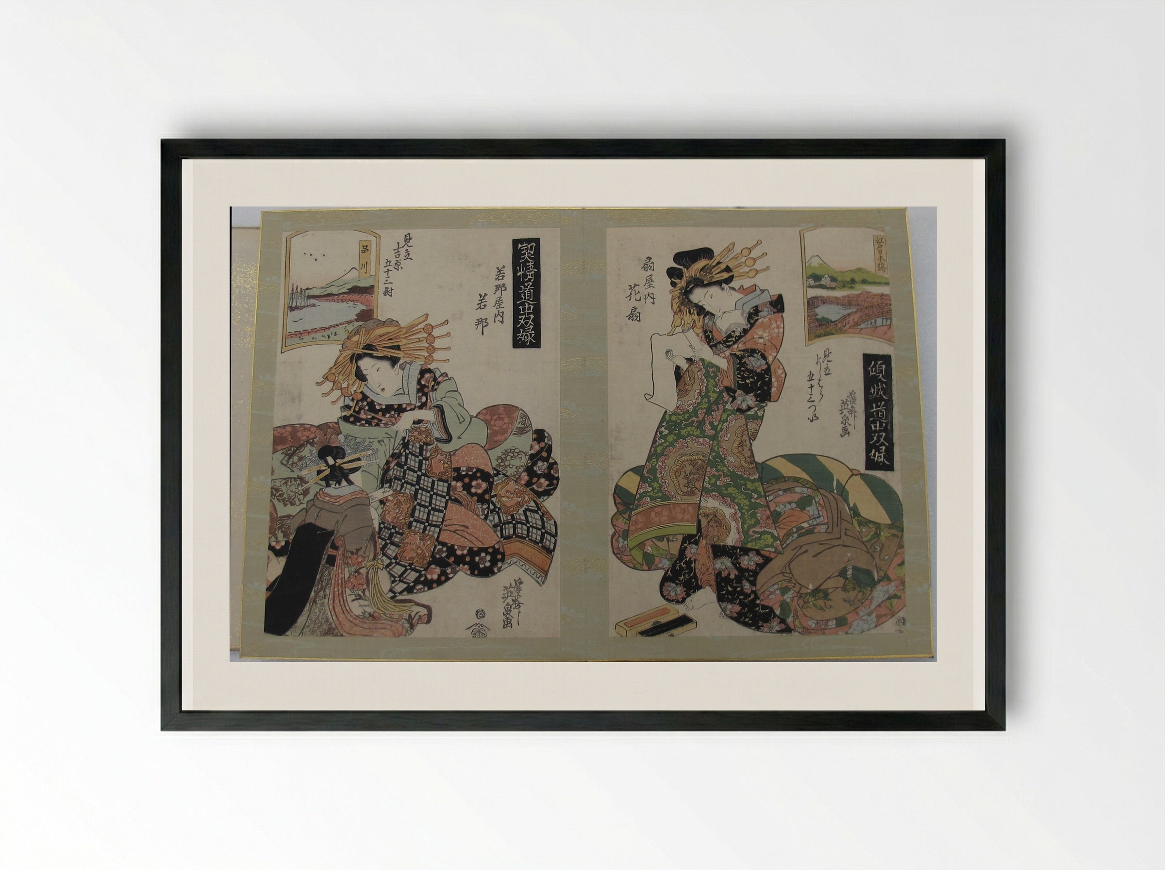 A Tōkaidō Board Game of Courtesans - Keisai Eisen - Framed Print Black