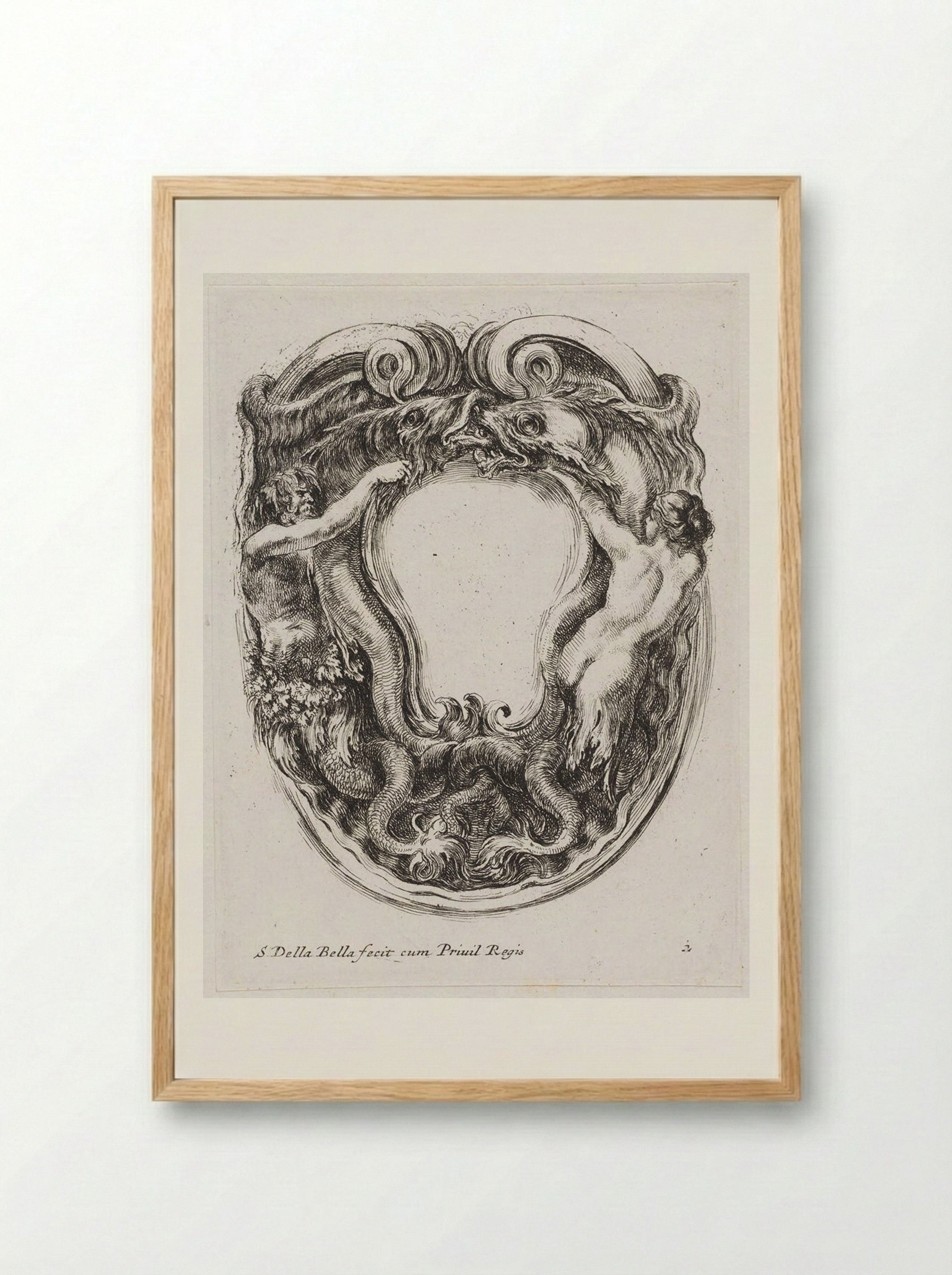 A Triton and a Nereid Battling Sea Monsters - Stefano Della Bella - Framed Print Wood