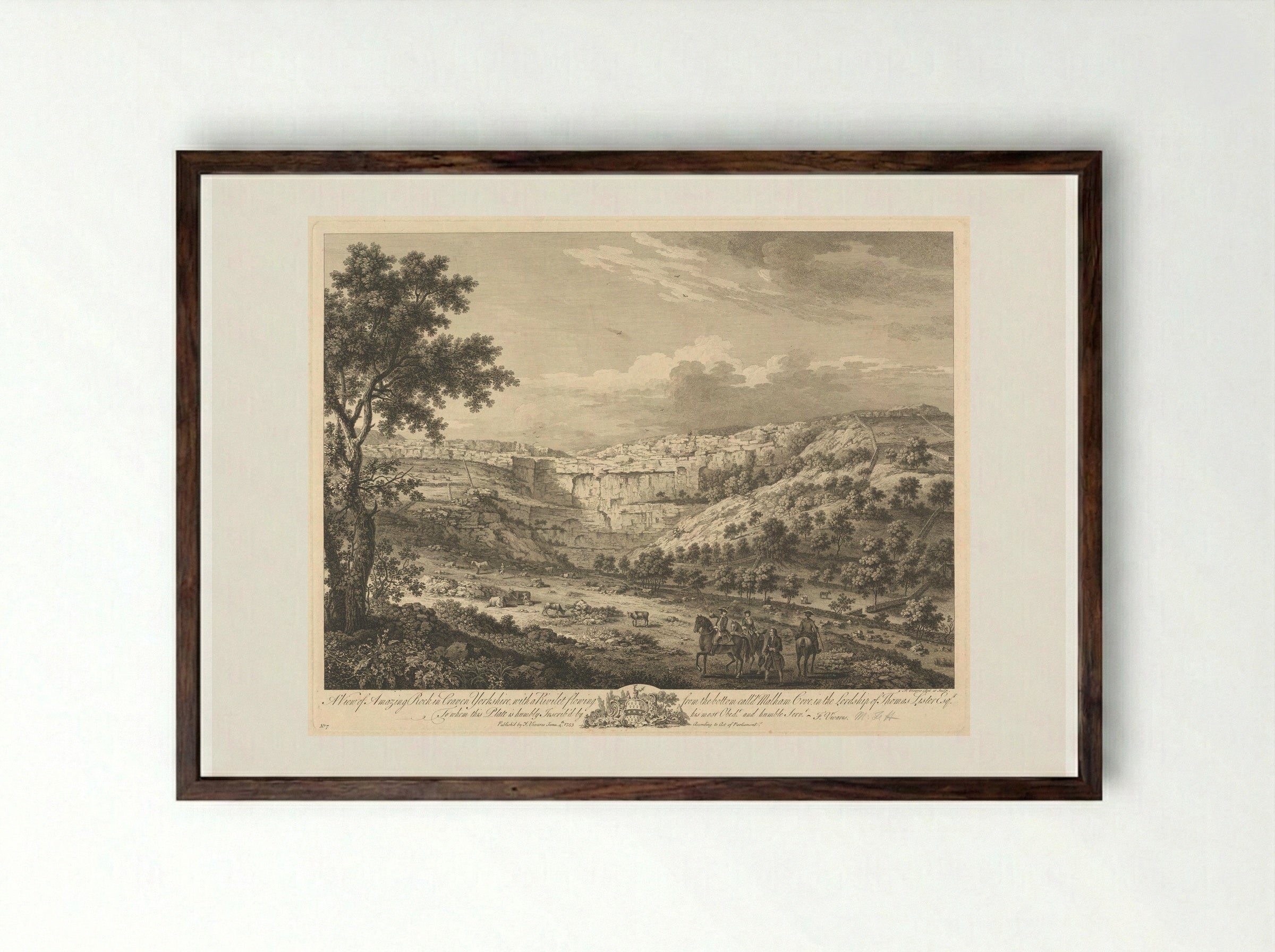 A View of Amazing Rock in Craven, Yorkshire - François Vivares - Framed Print Dark Wood