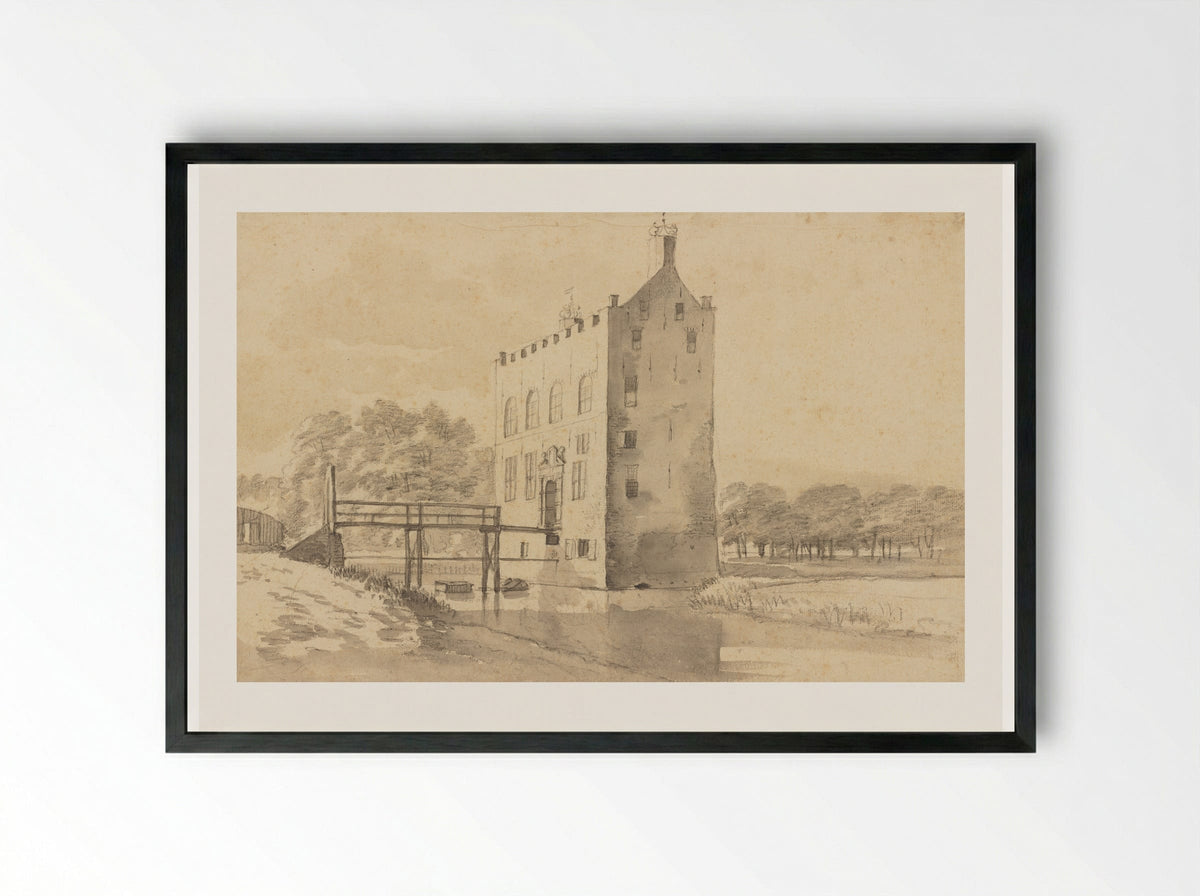 A View of Cronesteyn Castle, near Leiden - Roelant Roghman - Framed Print Black