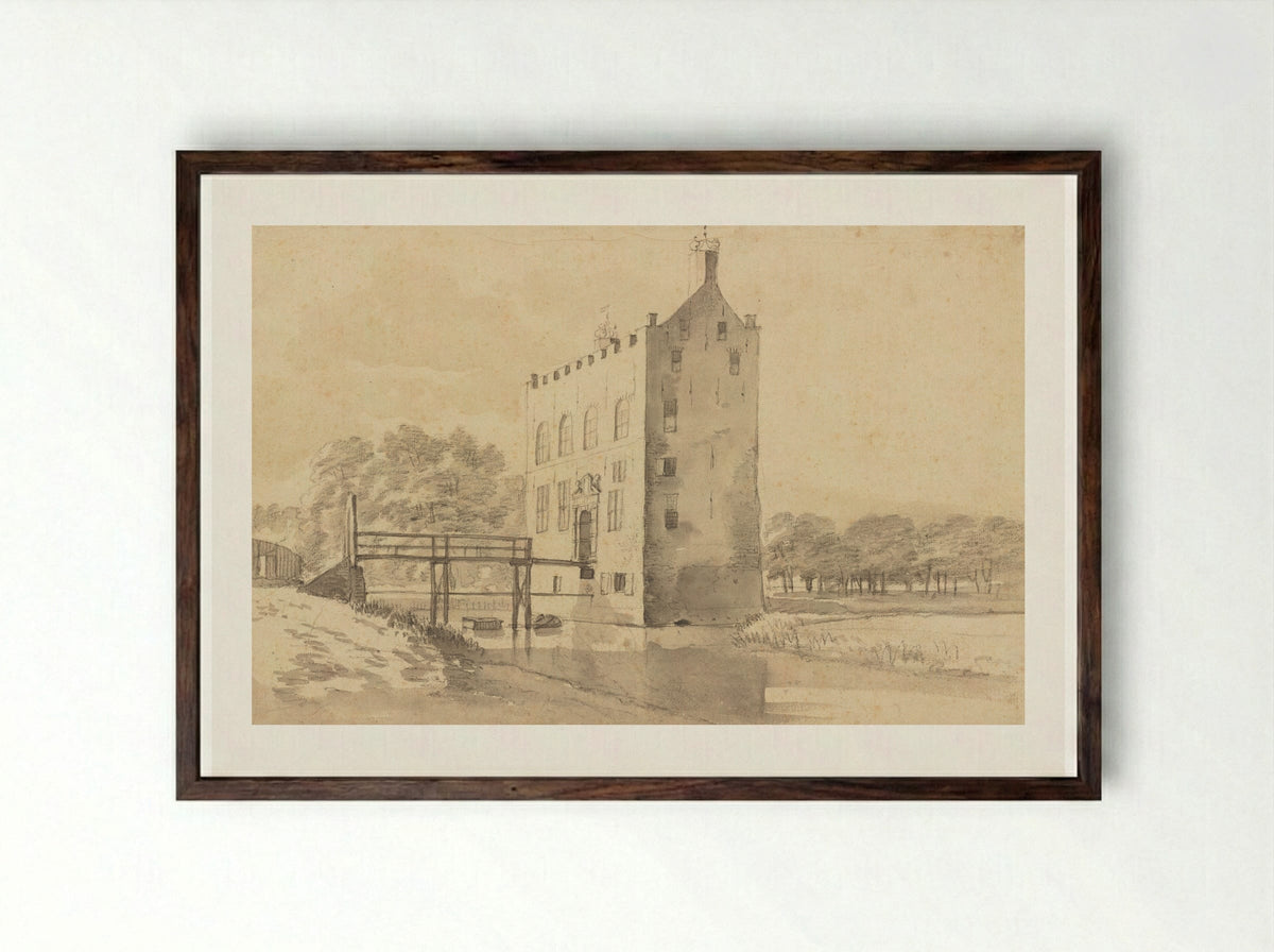 A View of Cronesteyn Castle, near Leiden - Roelant Roghman - Framed Print Dark Wood