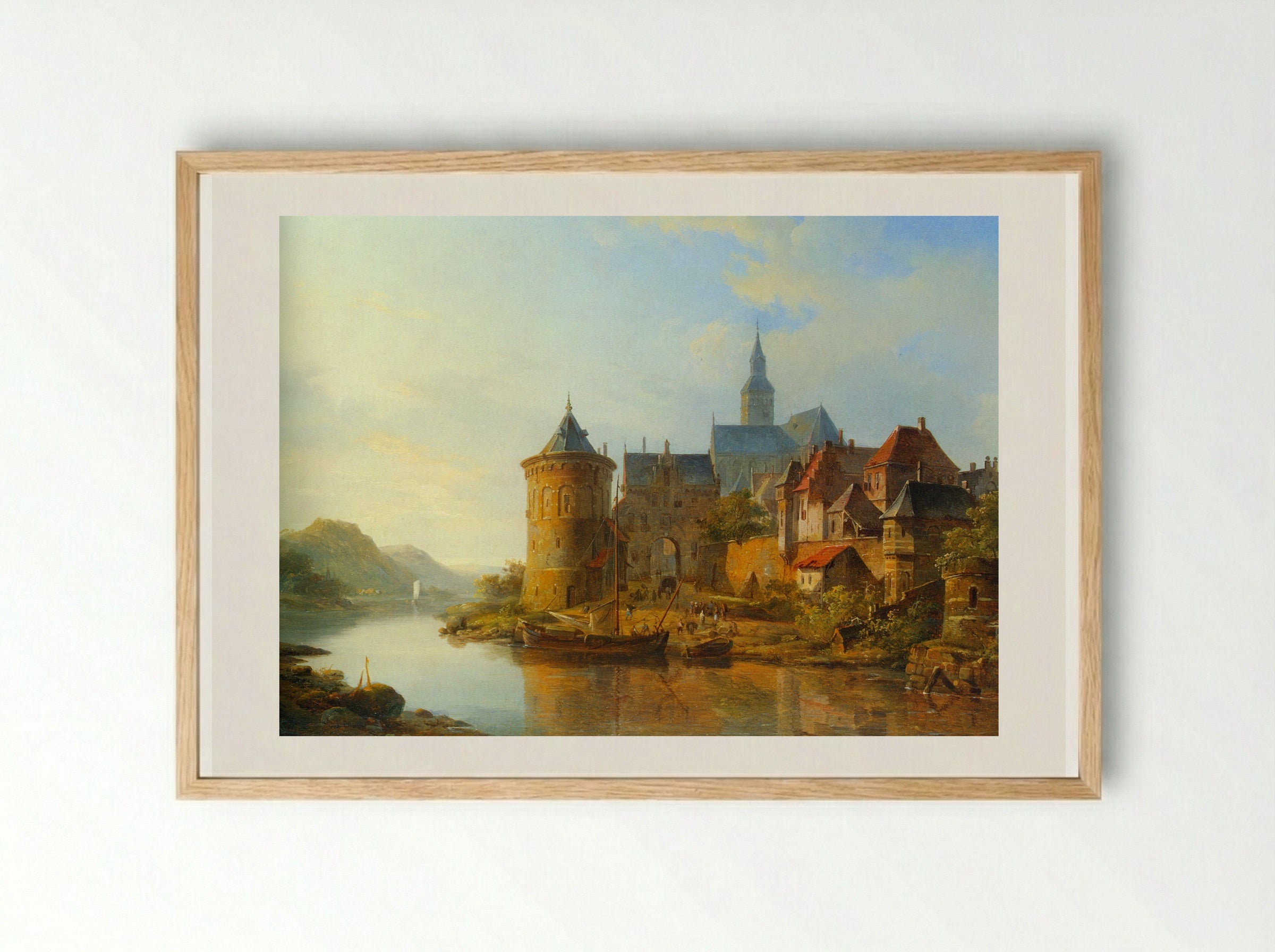 A View of a Town along the Rhine - Cornelis Springer - Framed Print Wood