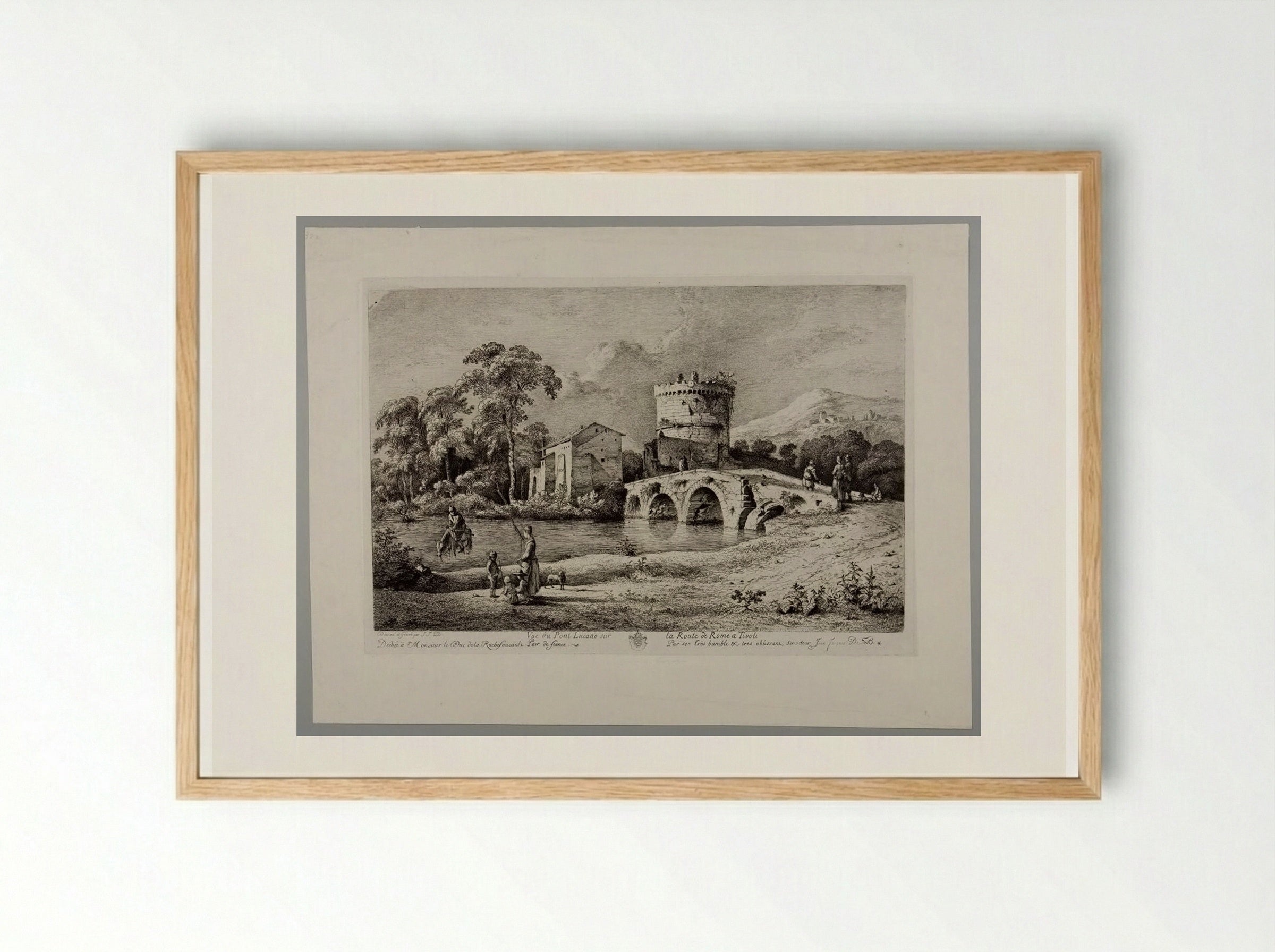 A View of the Bridge of Lucano over the Road to Rome at Tivoli - Jean-Jacques de Boissieu - Framed Print Wood