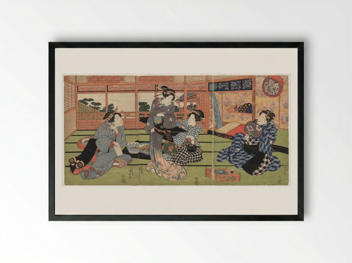 A View of the Large New Room at Sakurai - Utagawa Kunisada - Framed Print Black