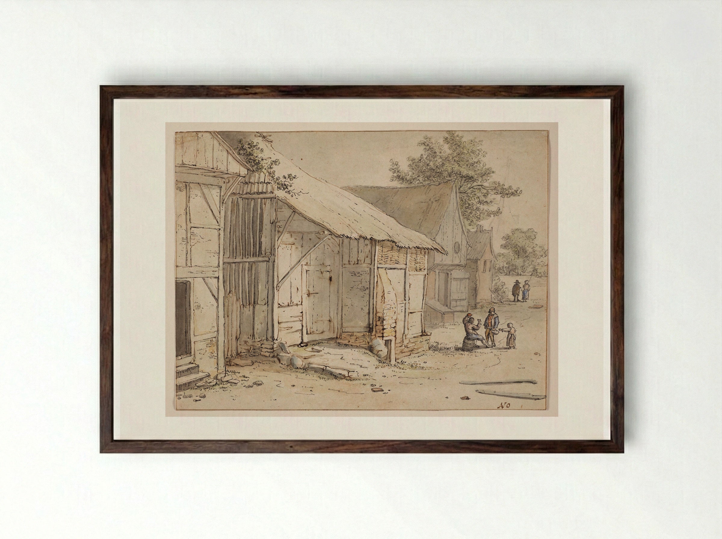 A Village Street - Cornelis Dusart - Framed Print Dark Wood