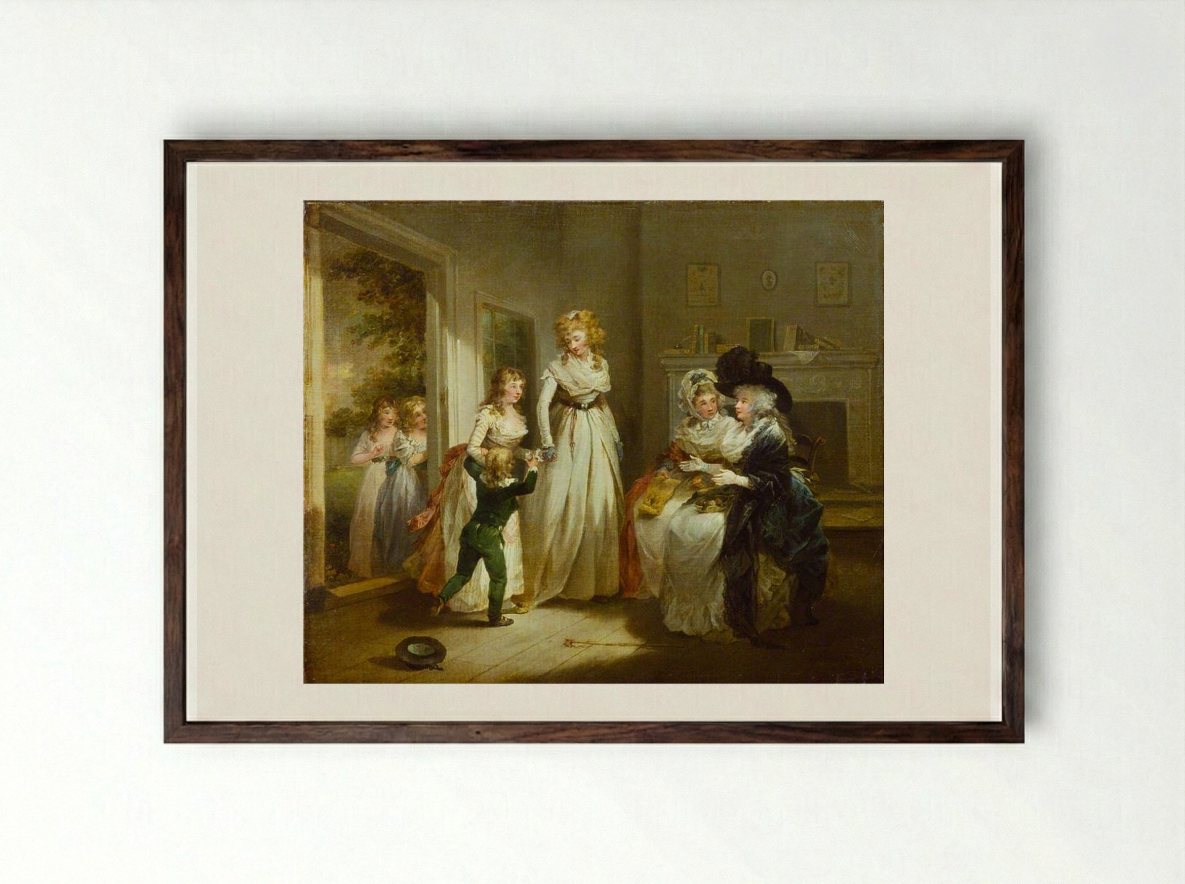 A Visit to the Boarding School - George Morland - Framed Print Dark Wood